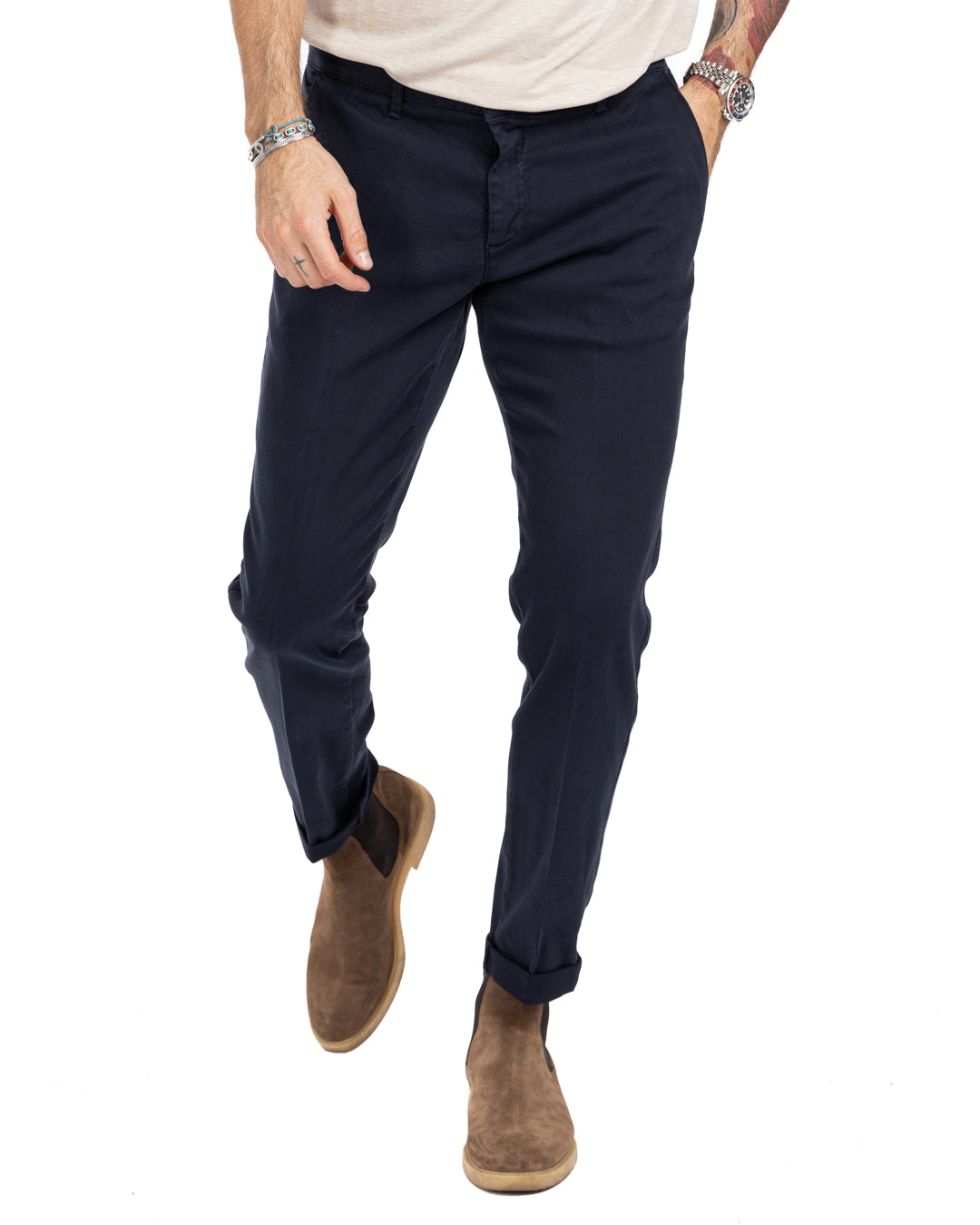 Jack trousers in blue textured cotton