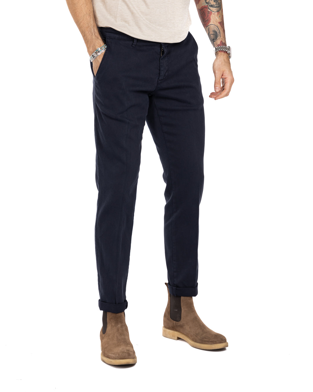 Jack trousers in blue textured cotton