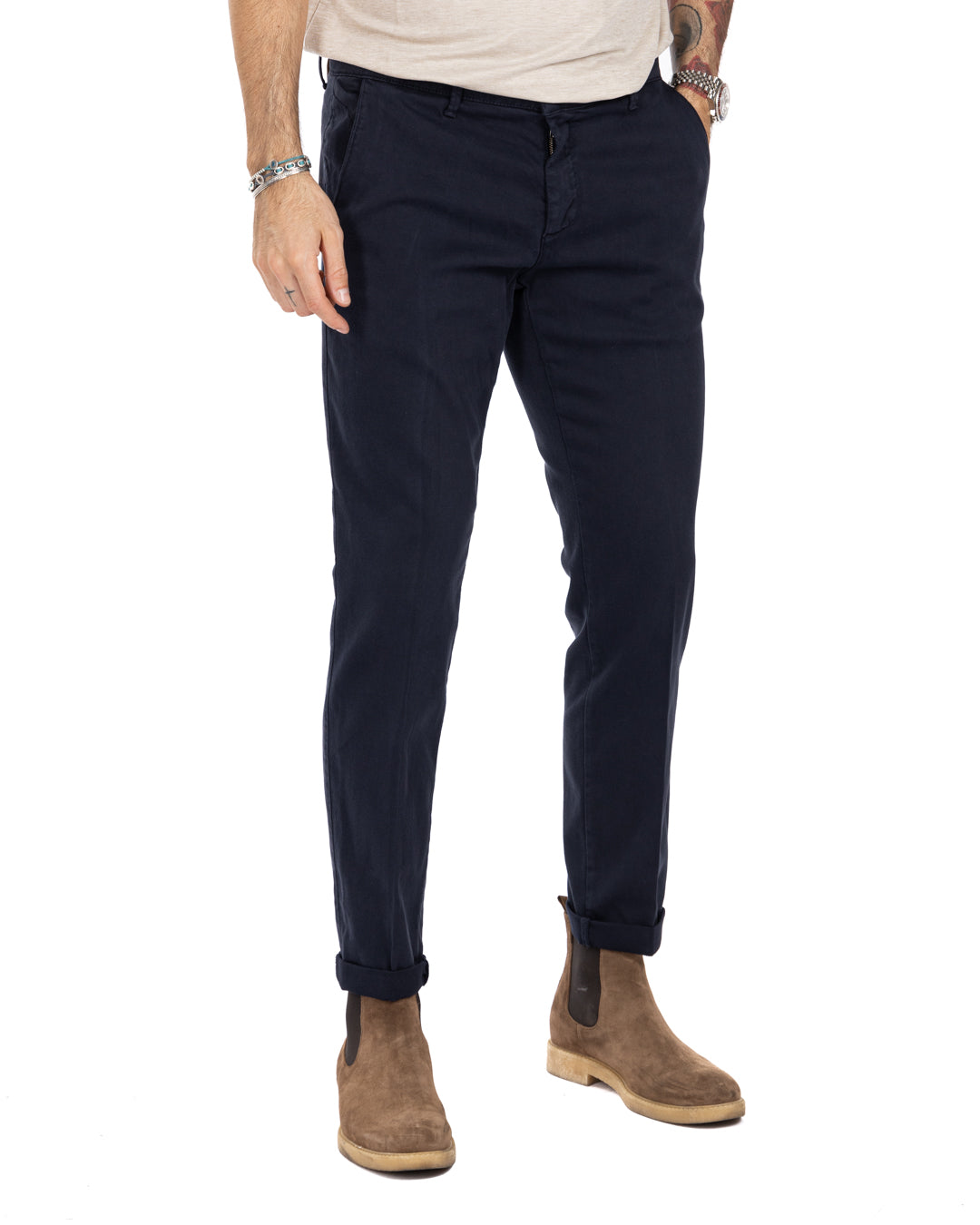 Jack trousers in blue textured cotton