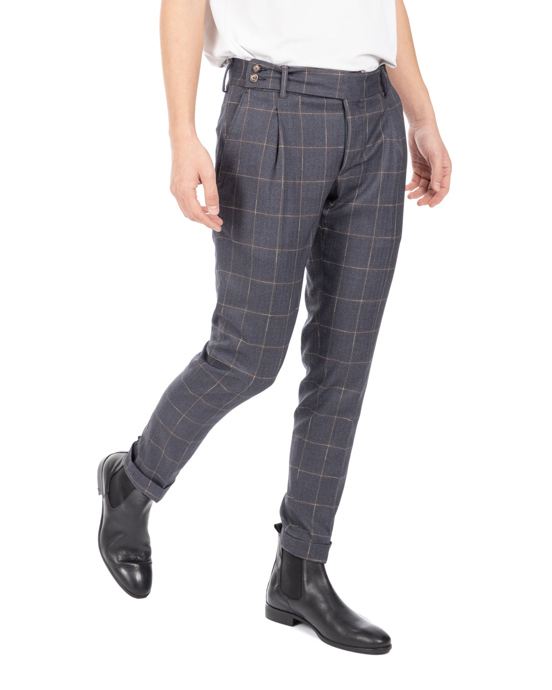 Italian - gray checked high-waisted trousers