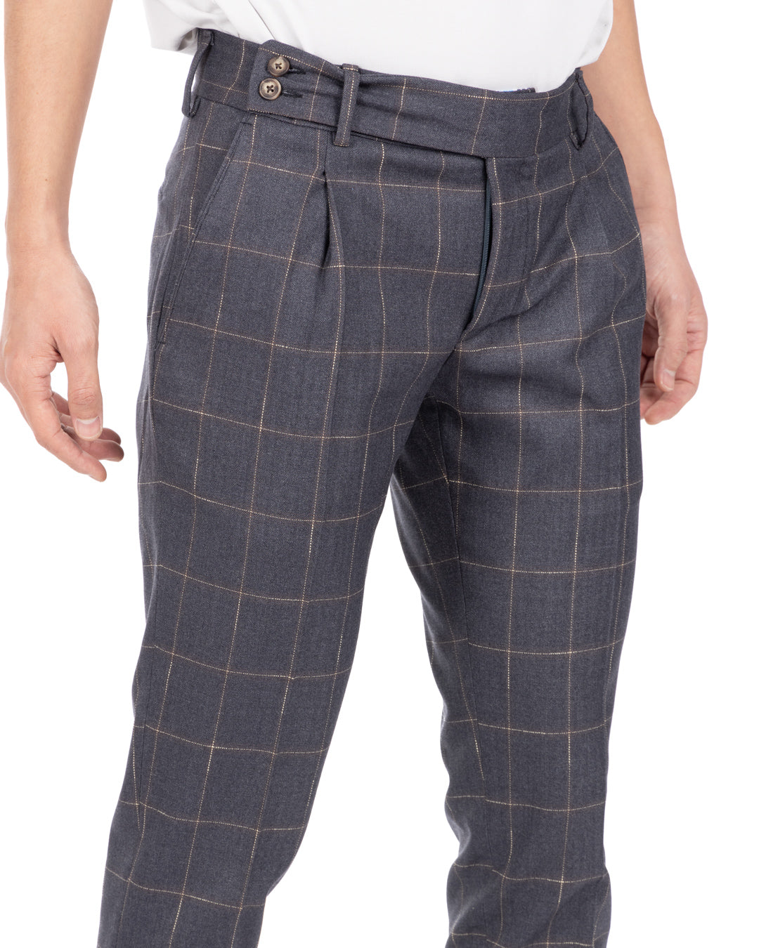 Italian - gray checked high-waisted trousers