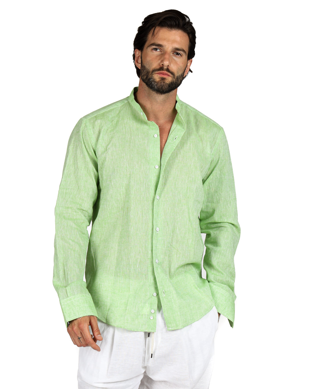 Positano - Chemise coréenne en lin vert pomme