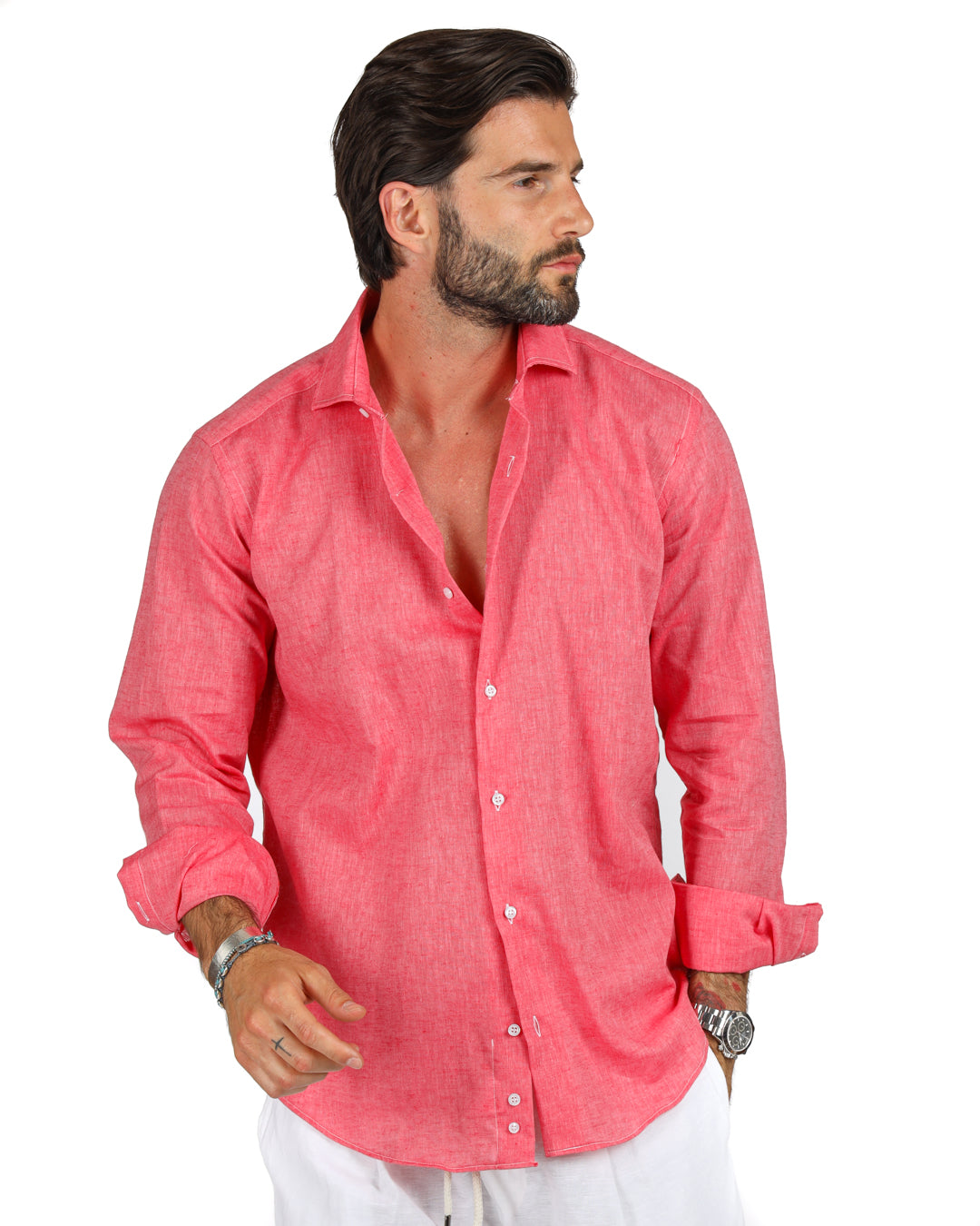 Praiano - La chemise classique en lin corail