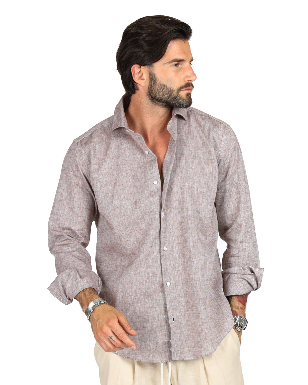Praiano - Chemise classique en lin boue