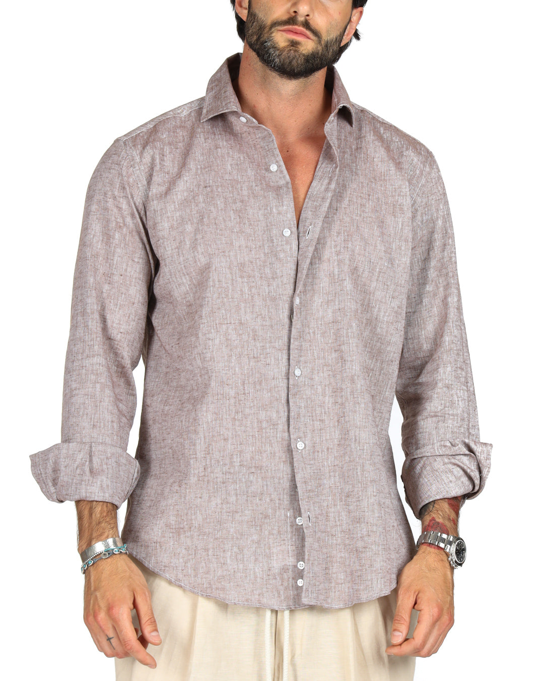 Praiano - Chemise classique en lin boue