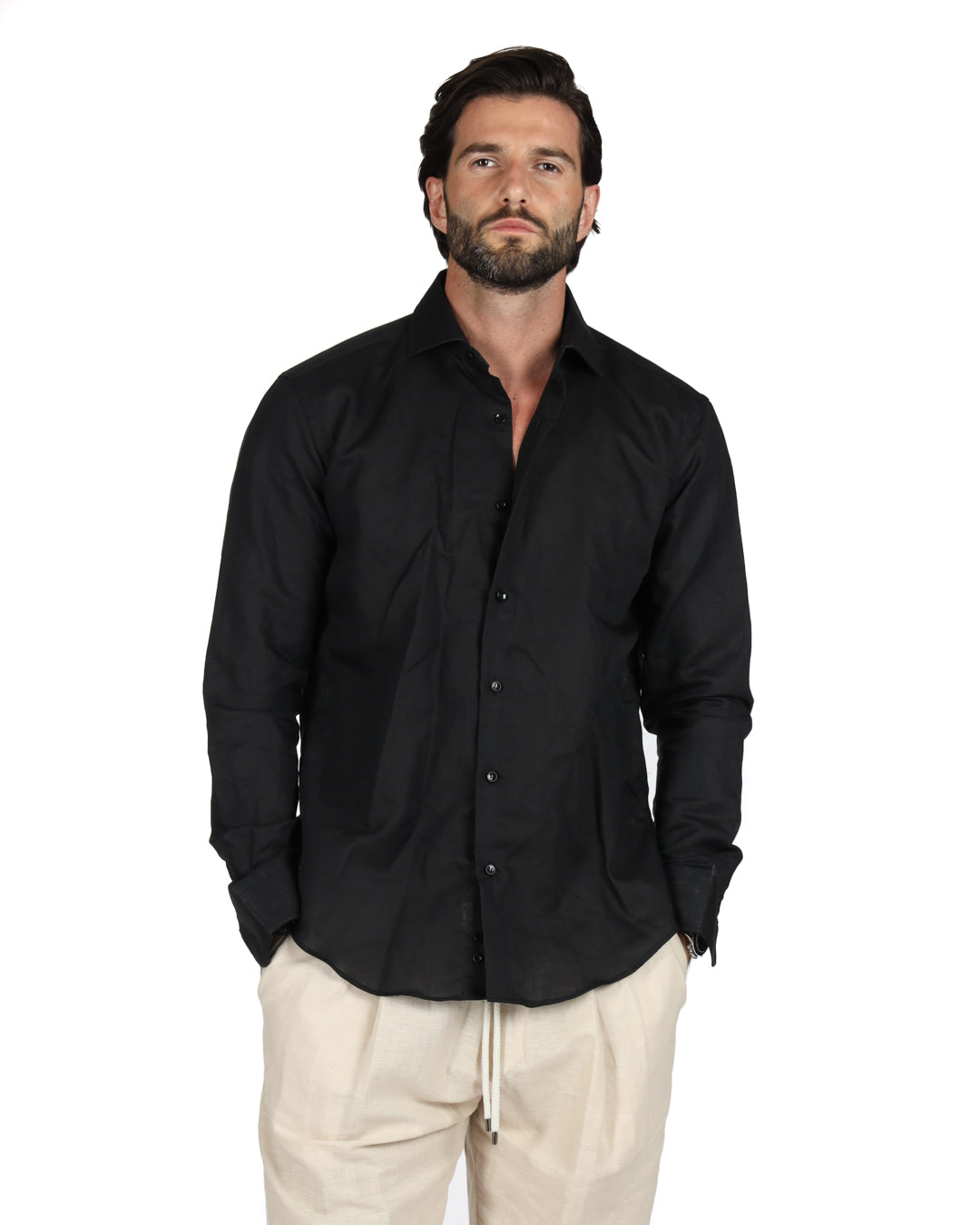 Praiano - Classic black linen shirt
