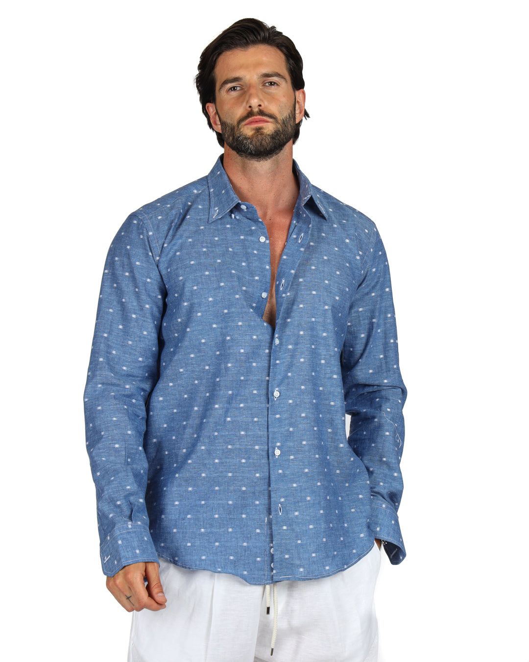 Salina - Chemise en jean classique avec broderie en lin blanc