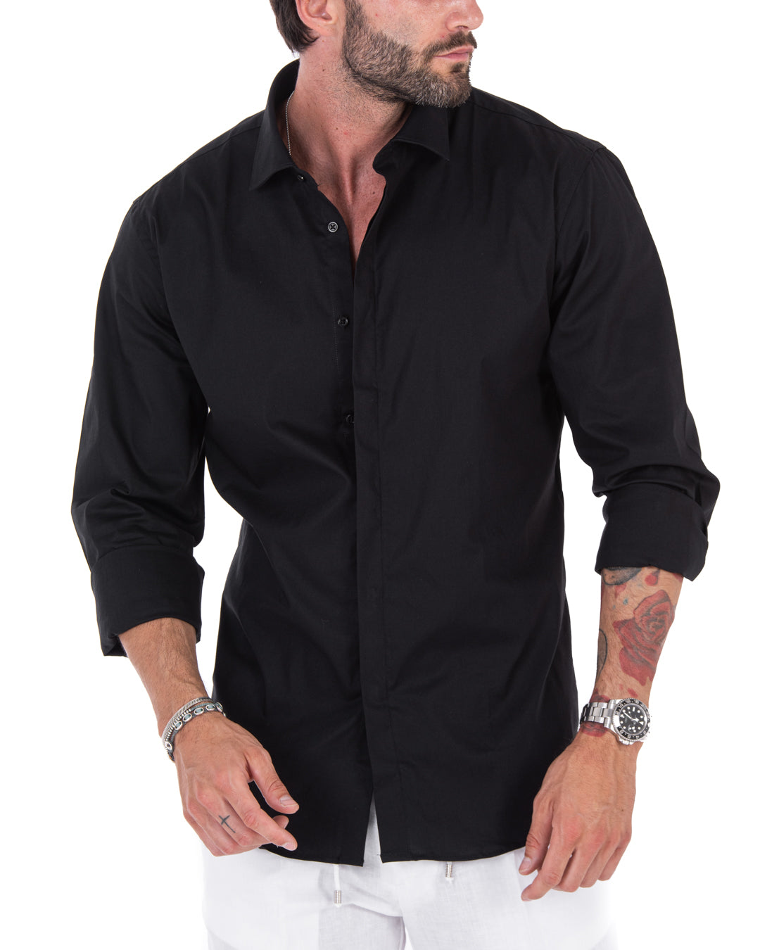 Shirt - basic classic black in cotton