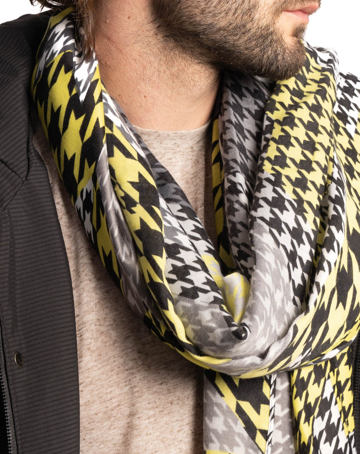 BLACK AND WHITE FLUORESCENT HOOOTY SCARF