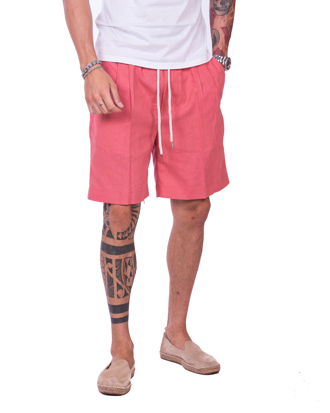 Larry - salmon linen bermuda shorts