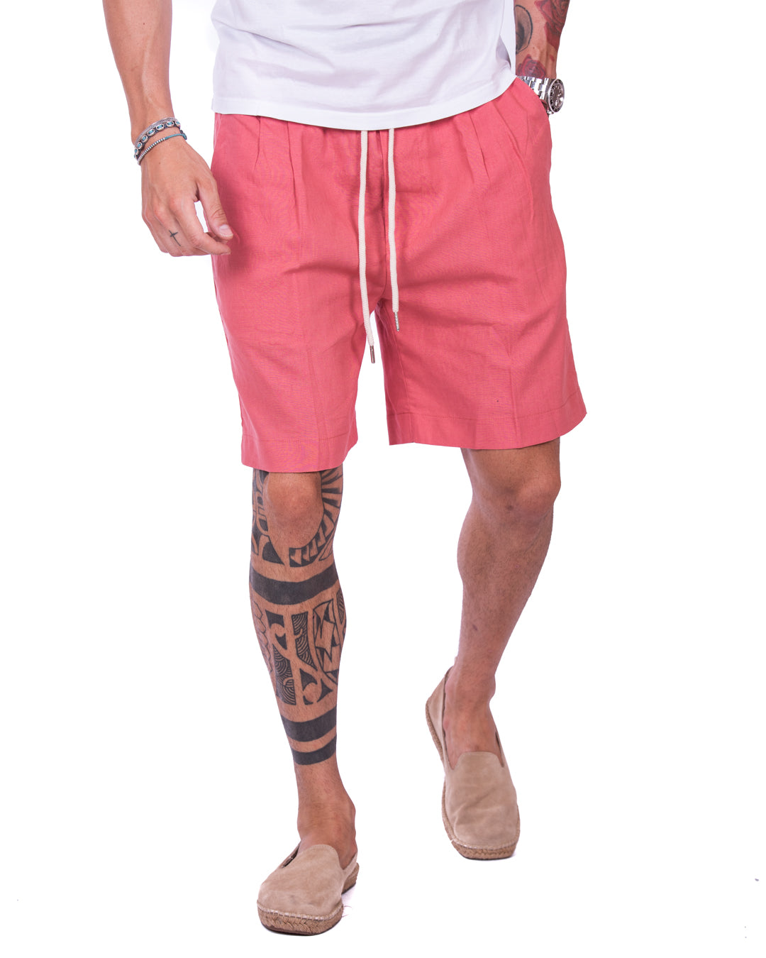 Larry - Bermudas de lino salmón