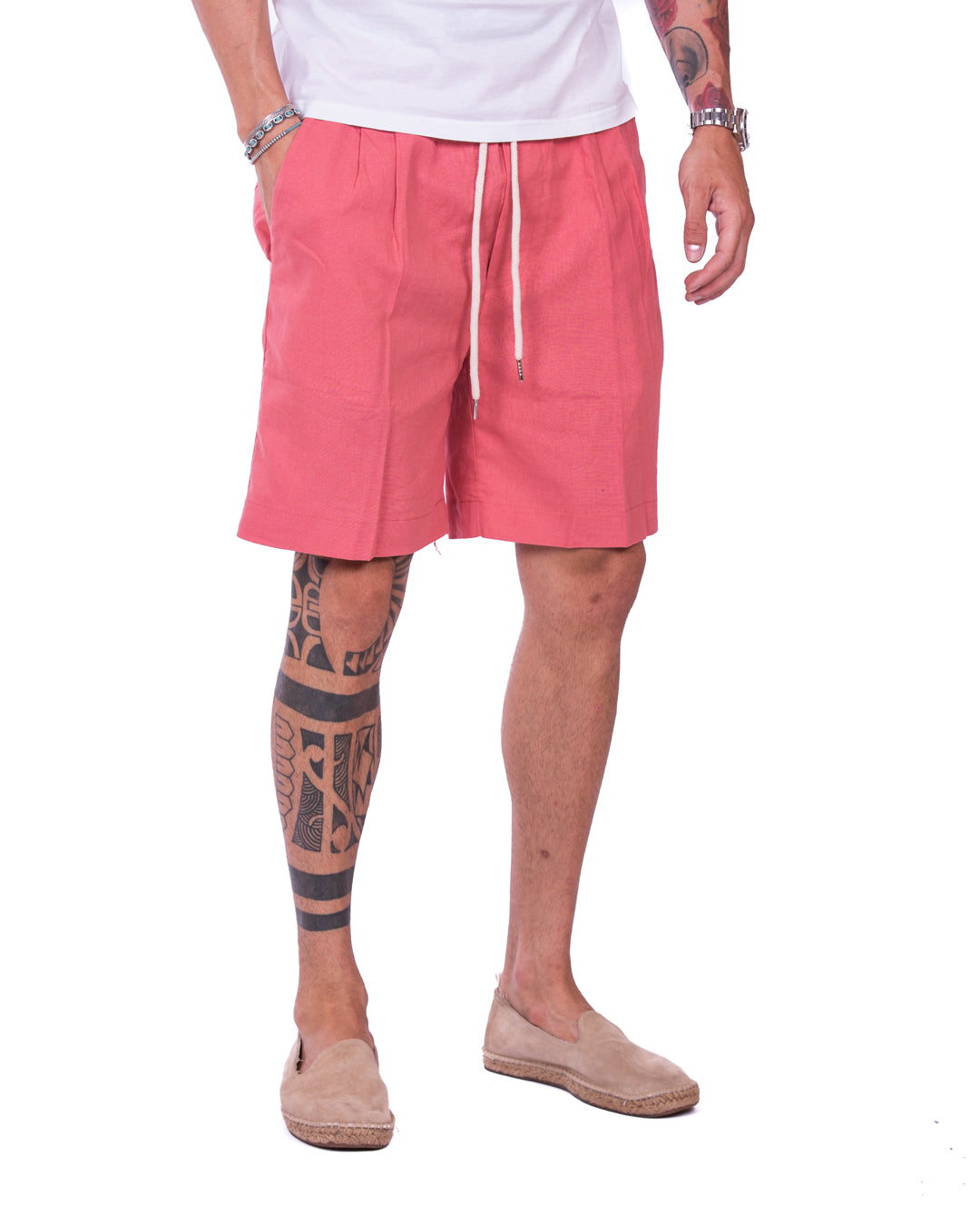 Larry - Bermudas de lino salmón
