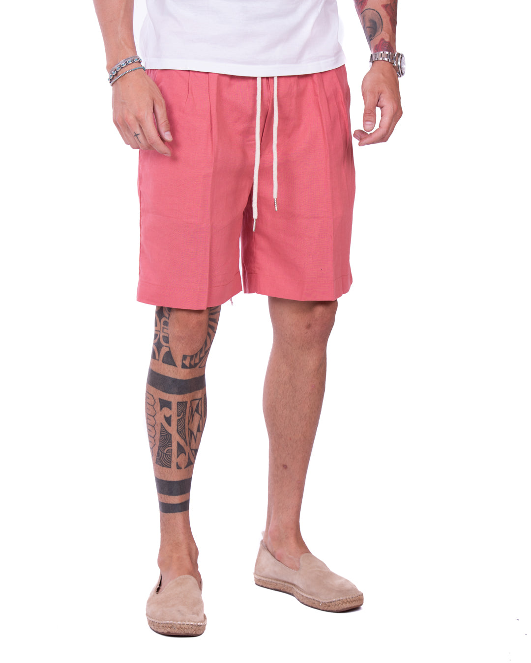 Larry - Bermudas de lino salmón