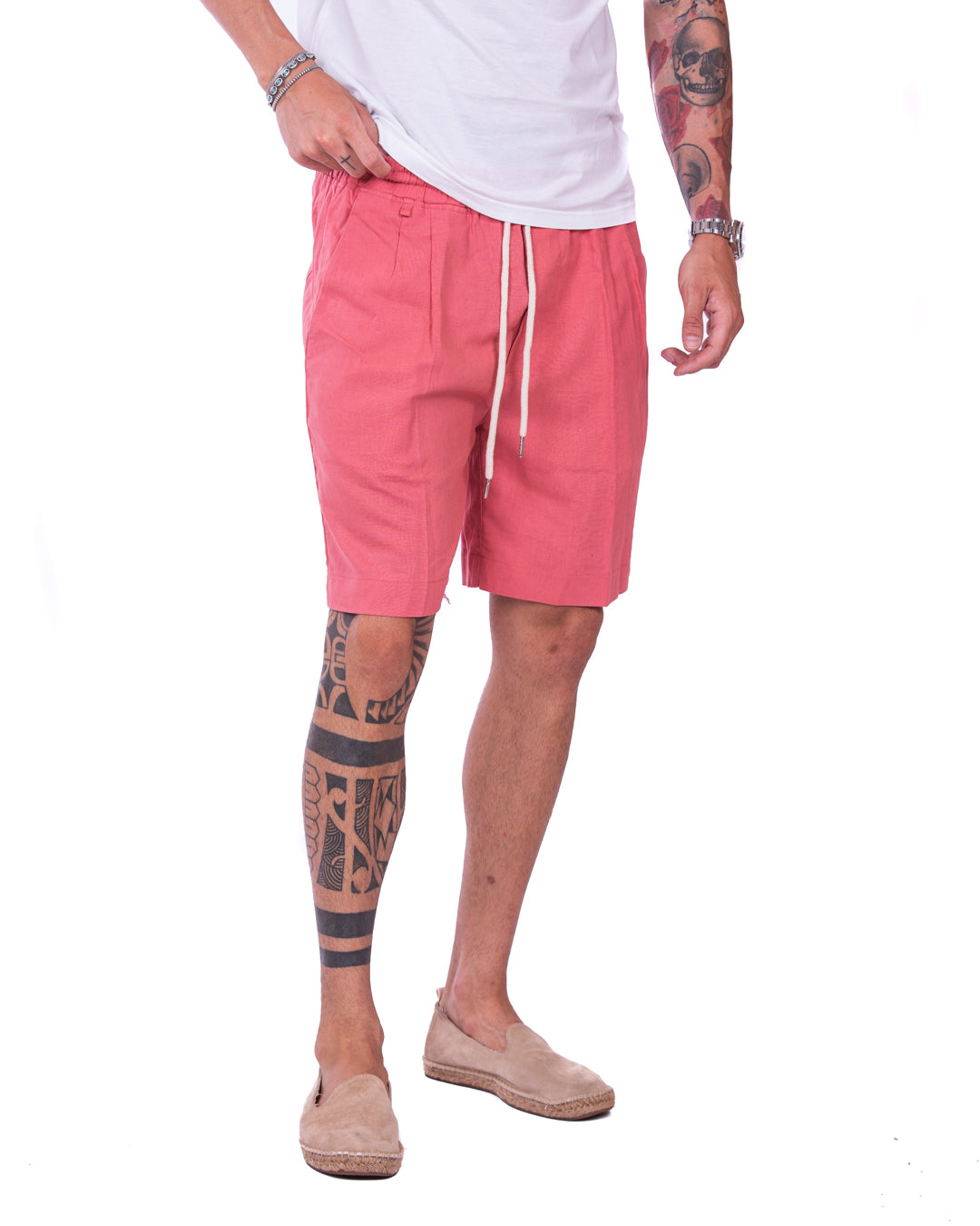 Larry - Bermudas de lino salmón