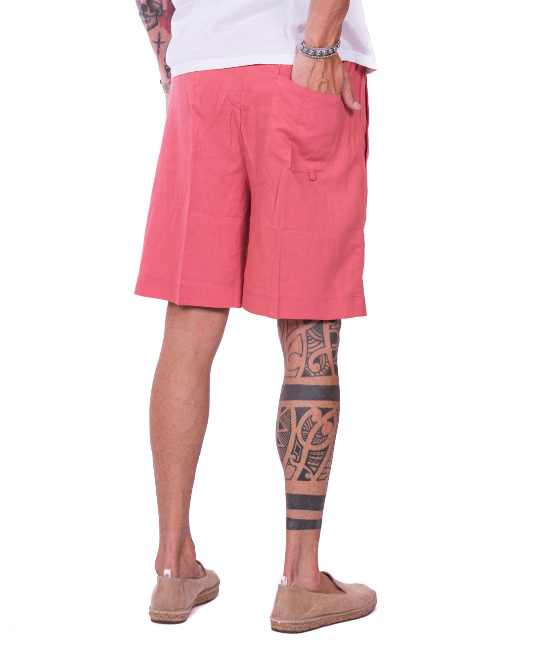 Larry - Bermudas de lino salmón