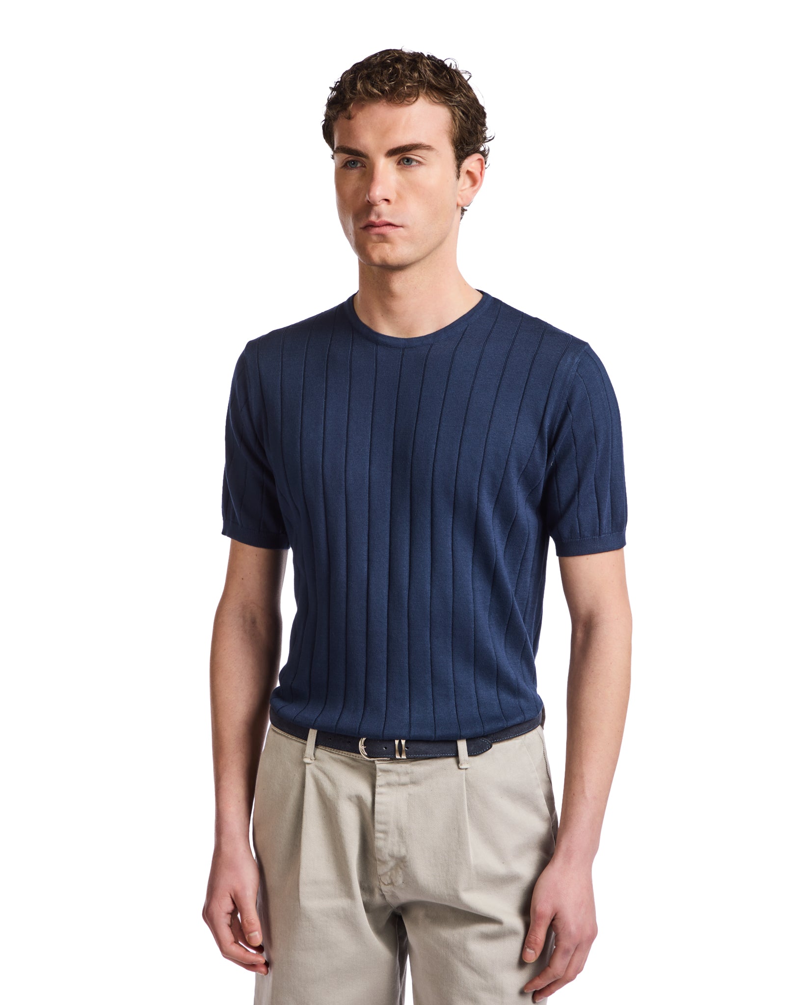 Adriano ribbed t-shirt in blue knit