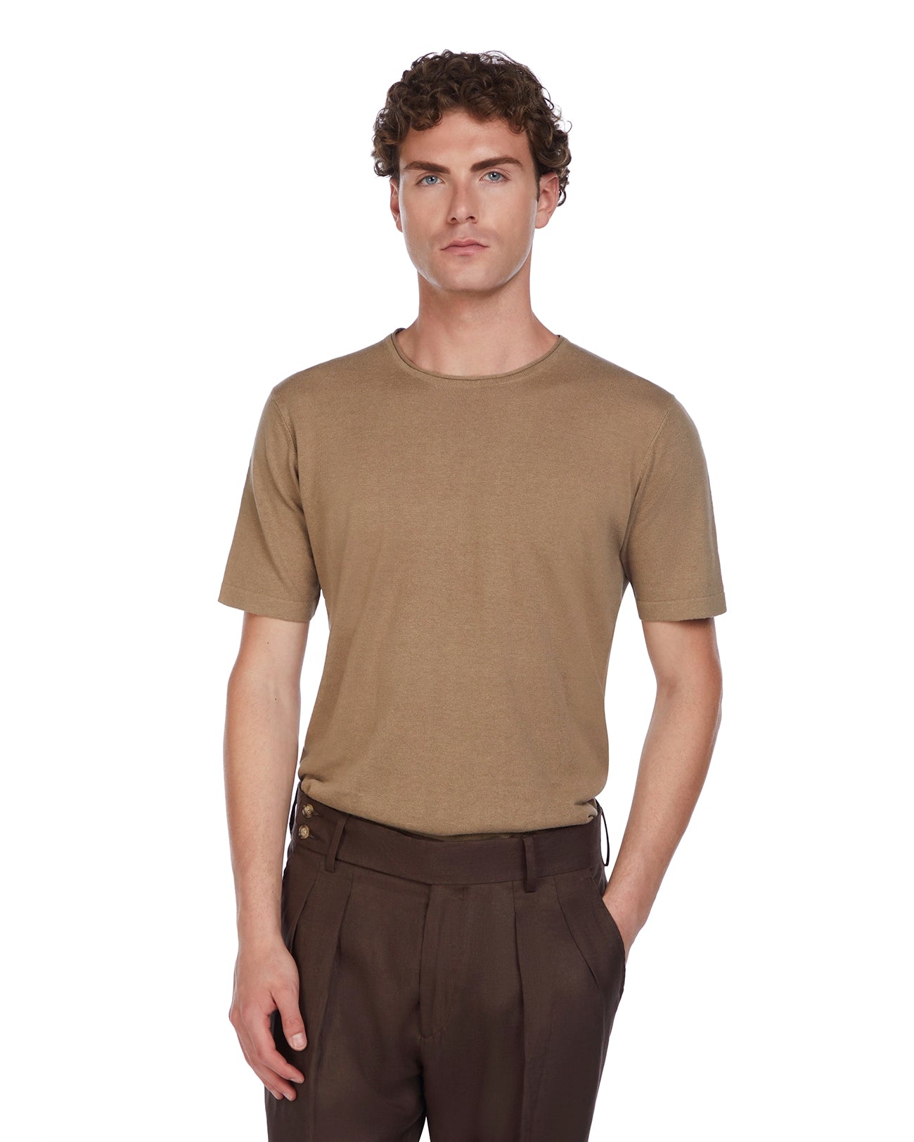 Camiseta Azur de lino y algodón color fango