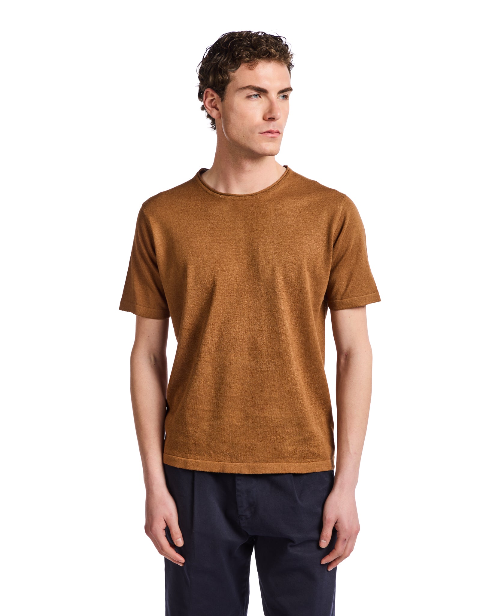 Azur T-shirt in brown linen and cotton