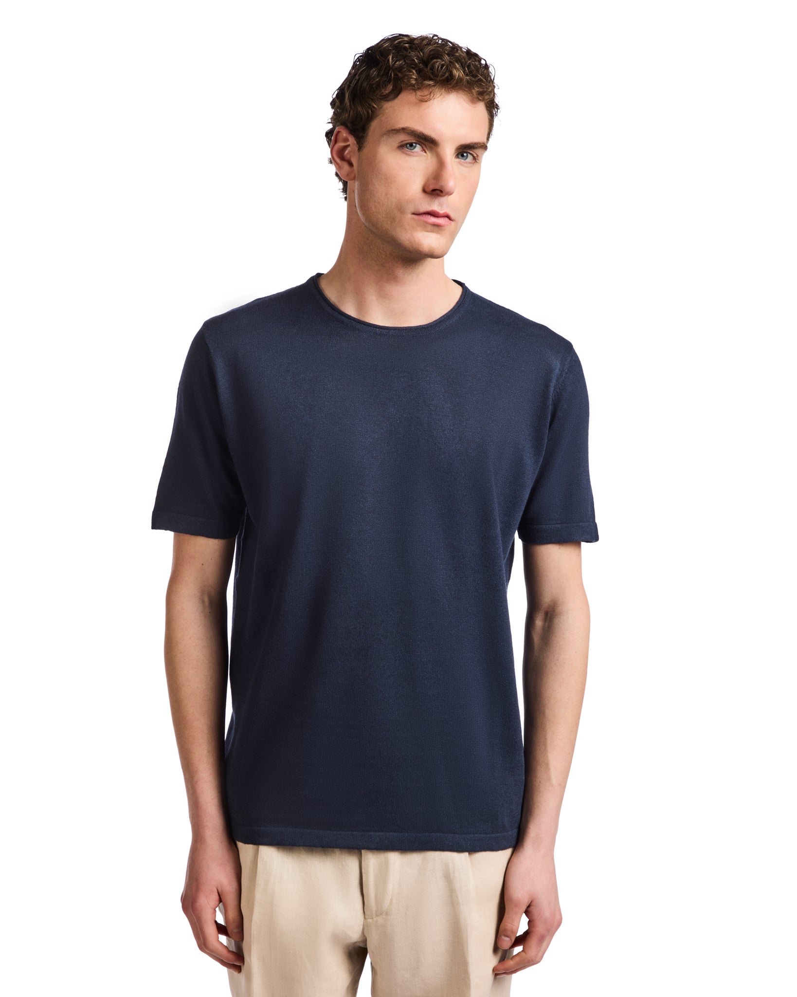 Azur T-shirt in blue linen and cotton
