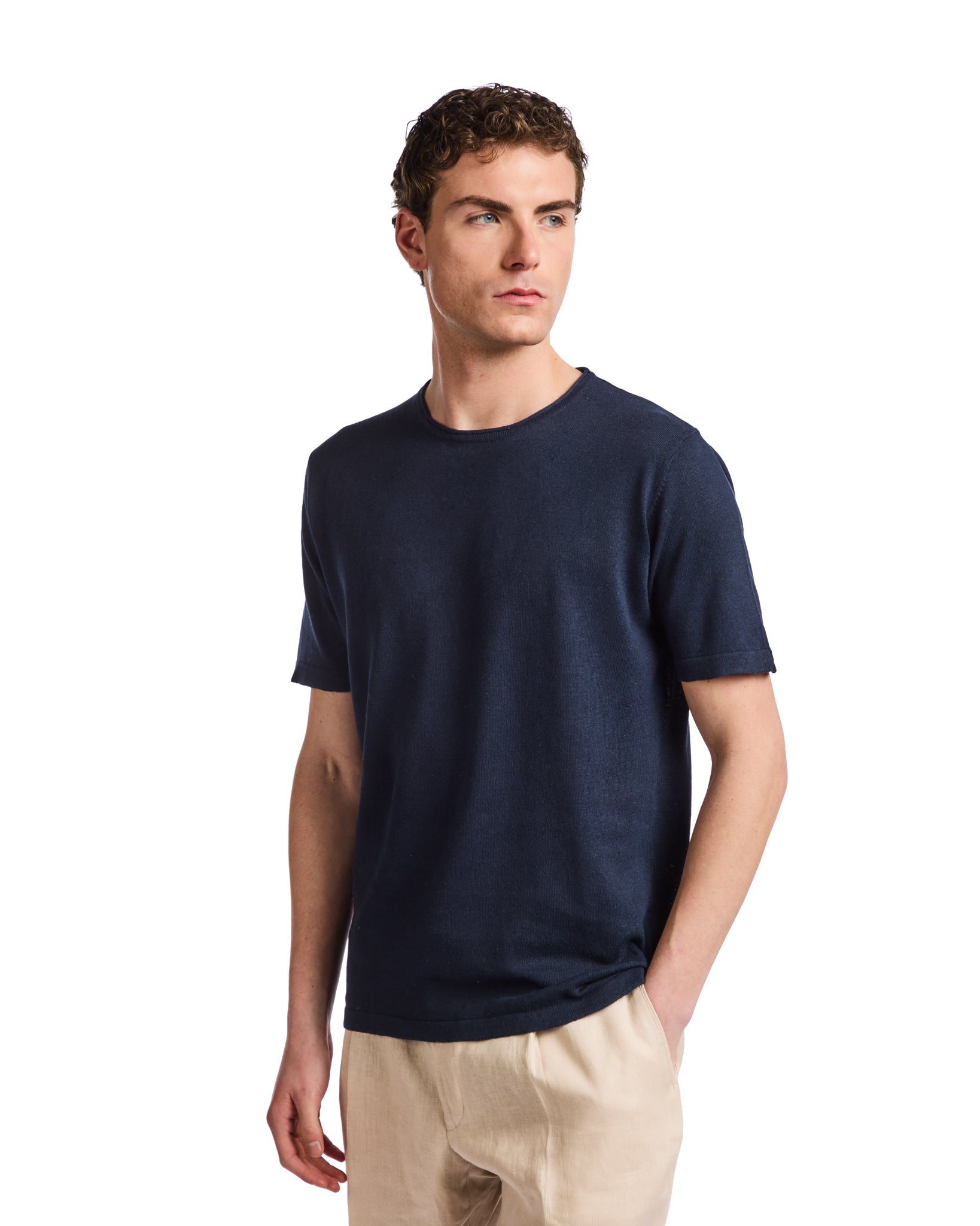 T-shirt Azur in lino e cotone blu