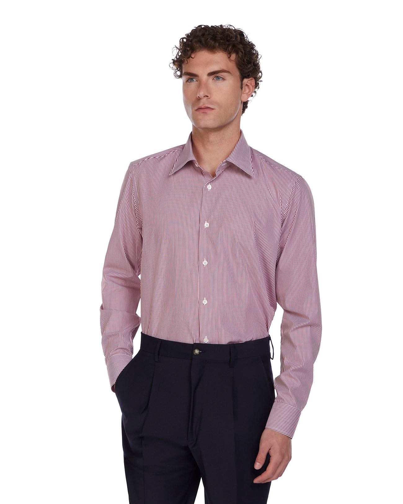 Camicia Kalt a righe bordeaux in cotone