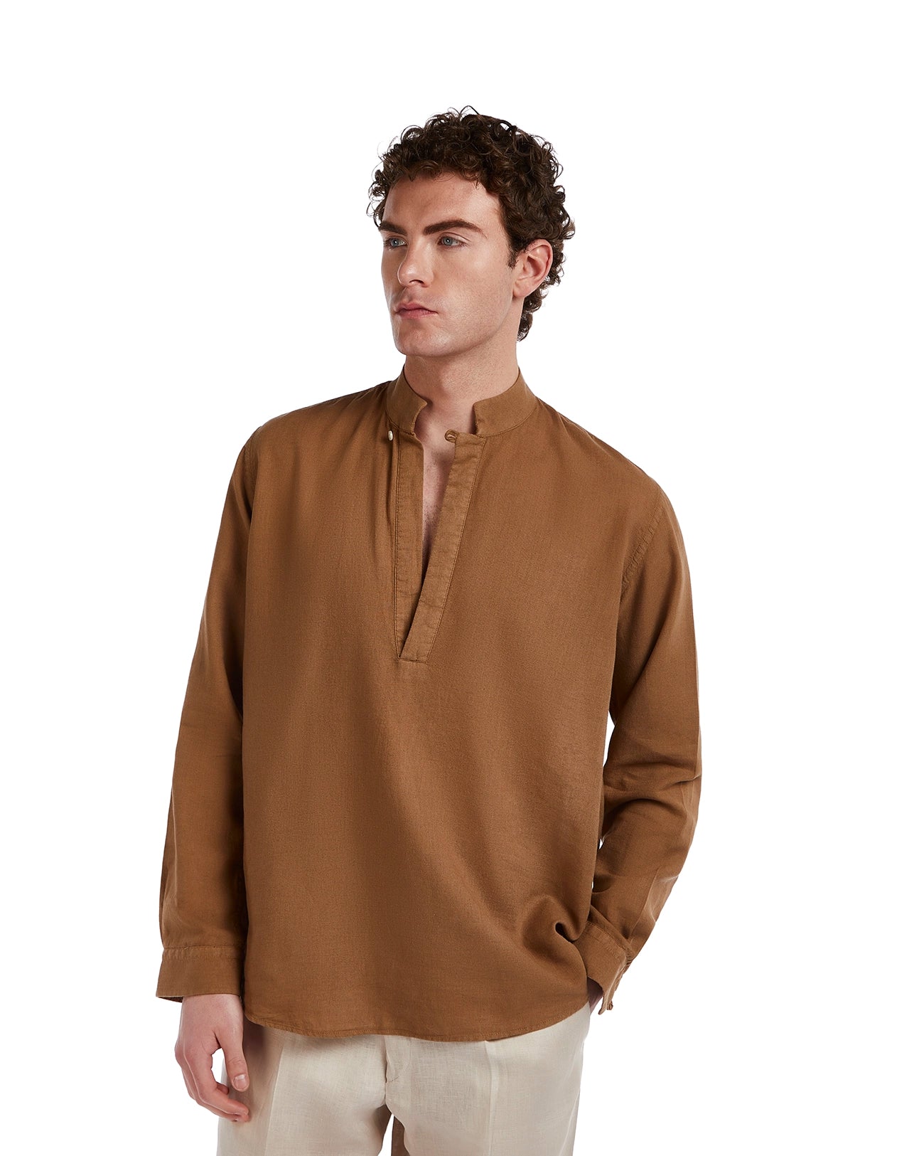 Camisa Waikiki de lino y algodón fango