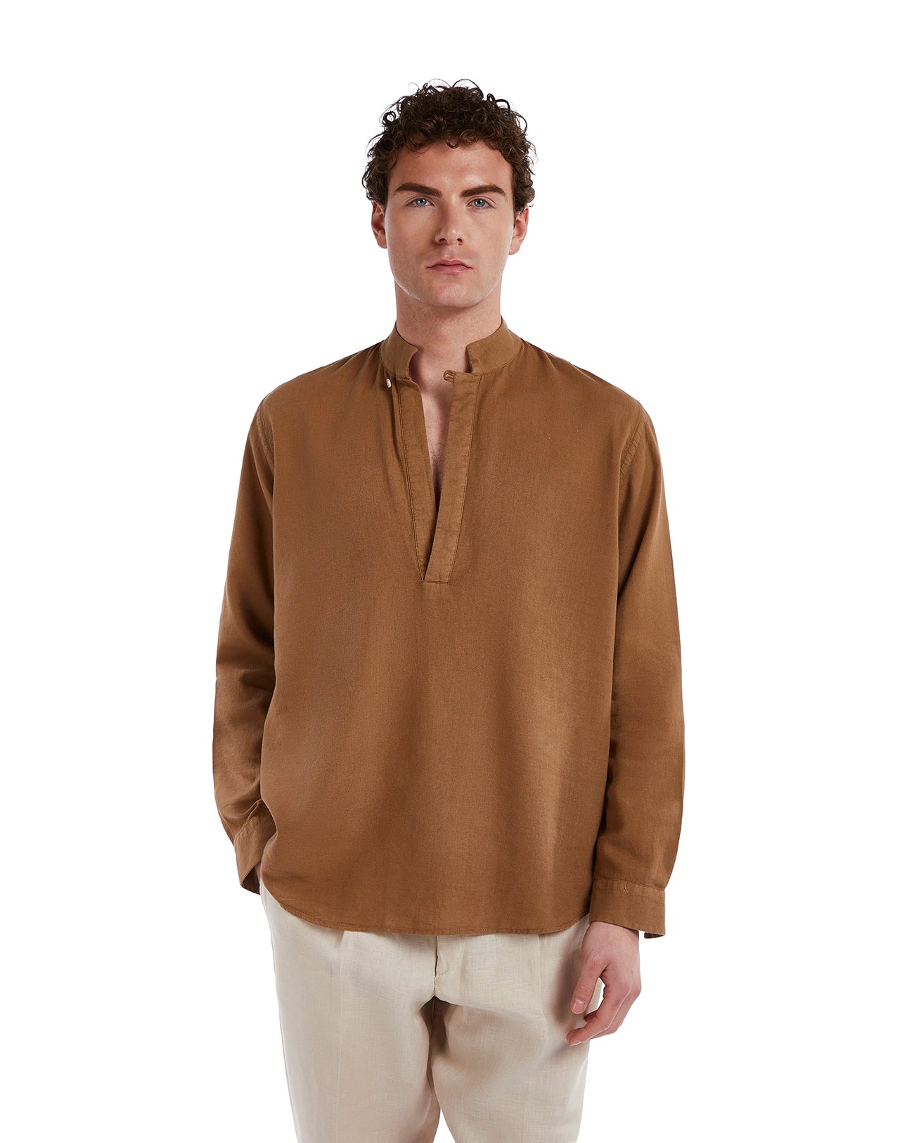 Camisa Waikiki de lino y algodón fango