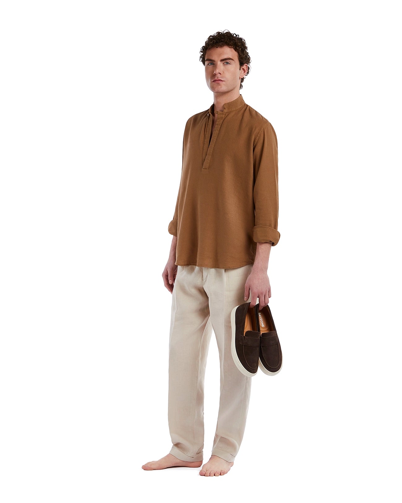 Camisa Waikiki de lino y algodón fango