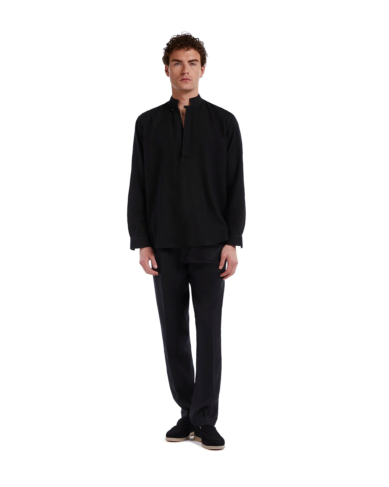 Camisa Waikiki de lino y algodón negra