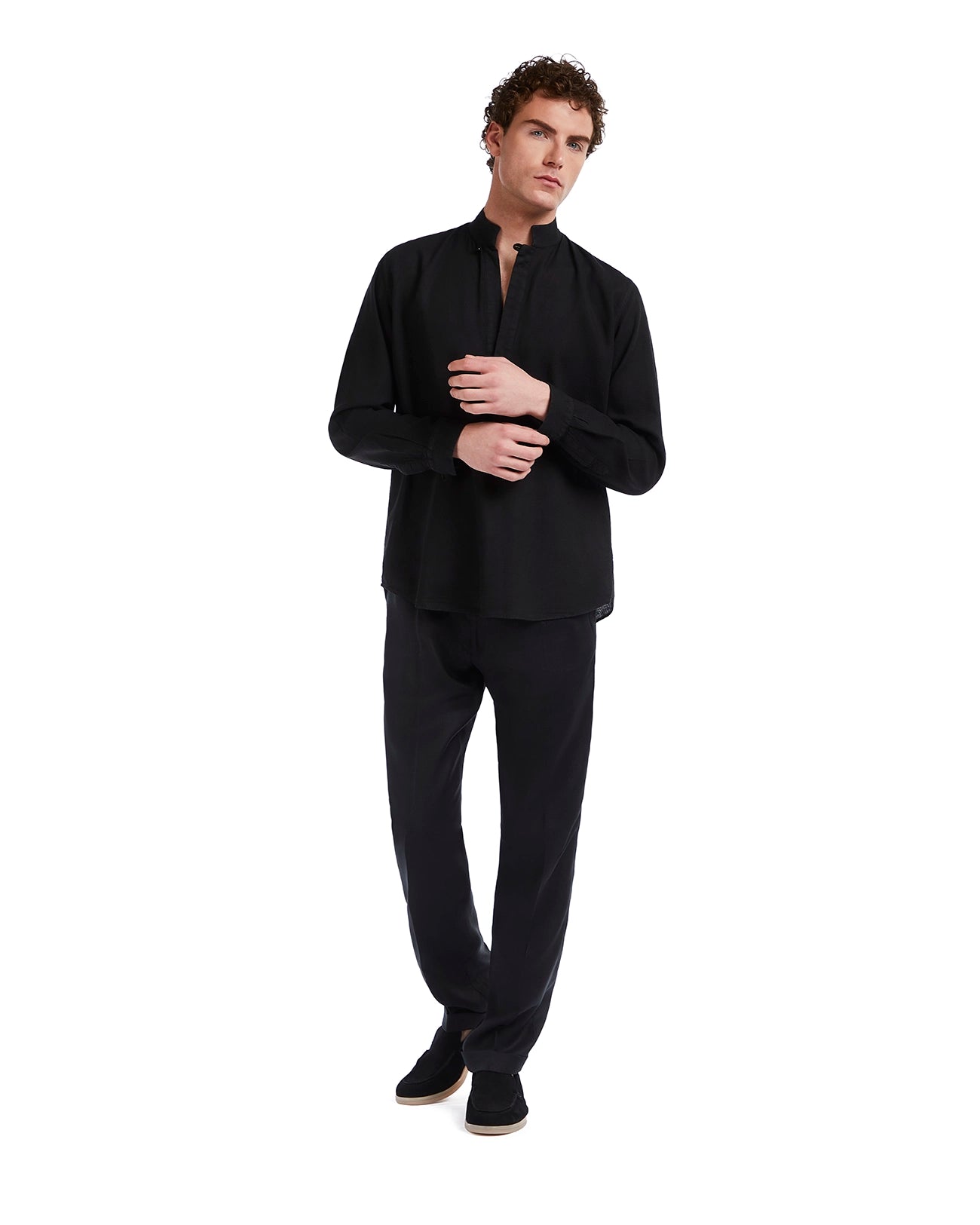 Camisa Waikiki de lino y algodón negra