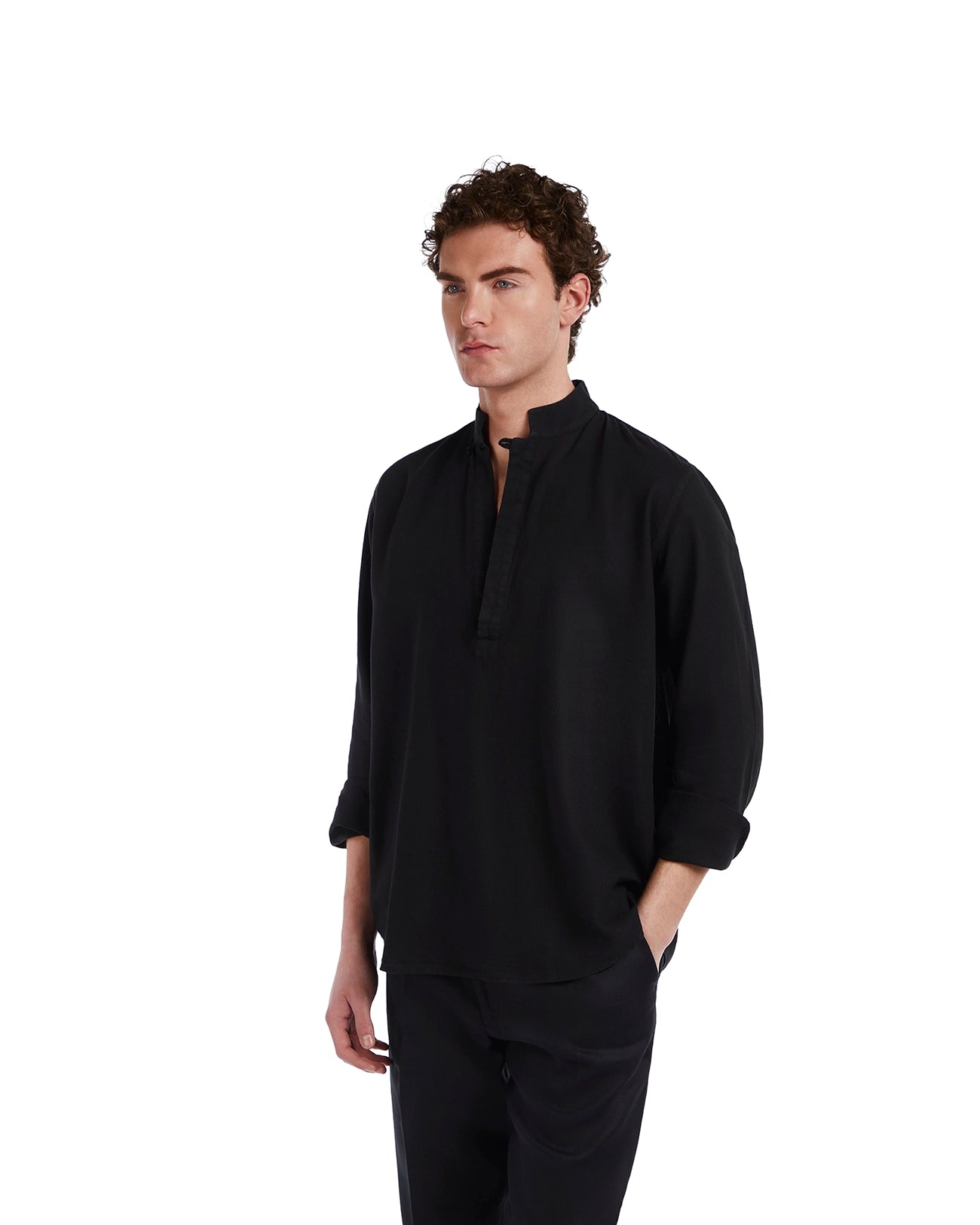 Camisa Waikiki de lino y algodón negra