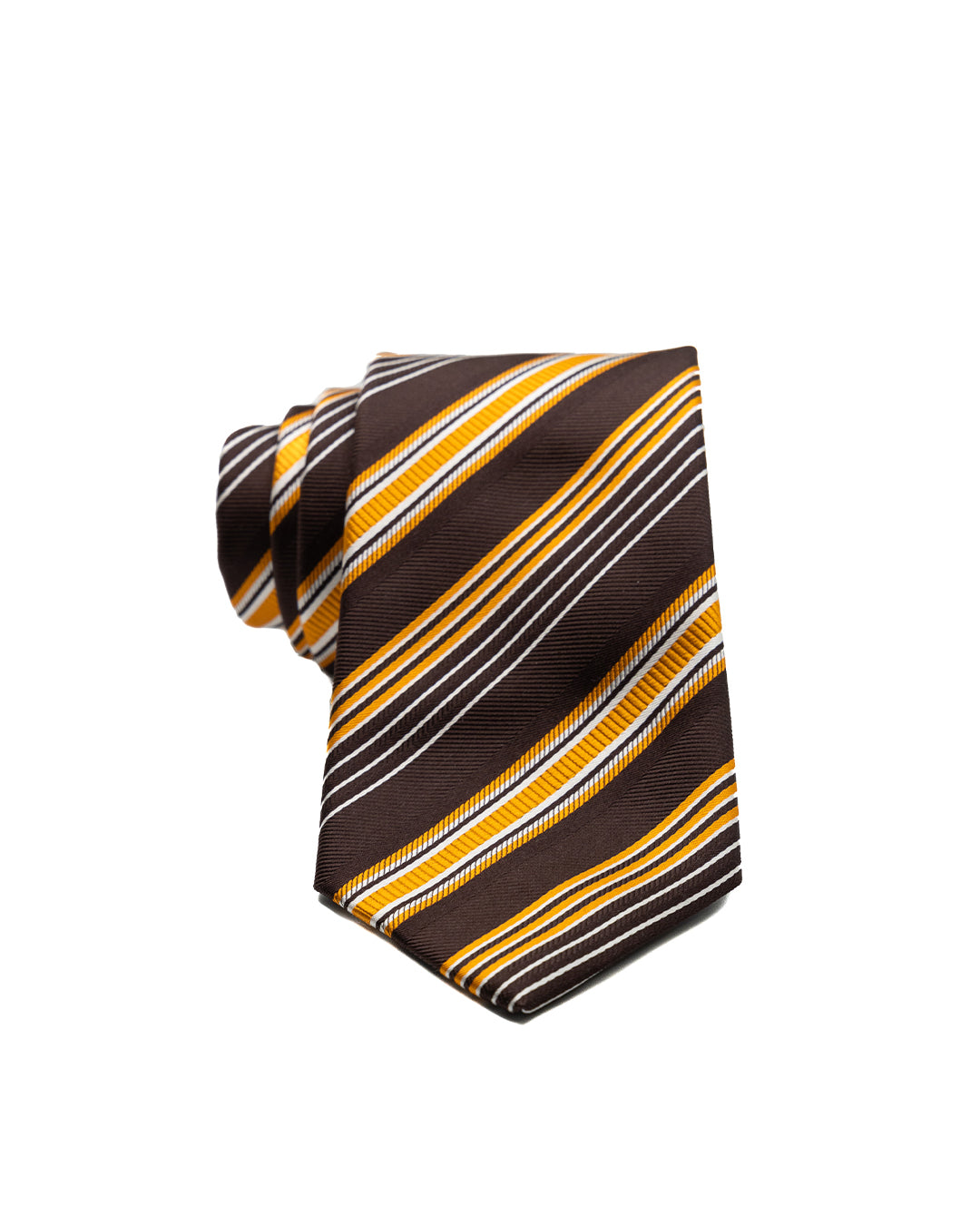 Tie - in brown silk with orange stripes