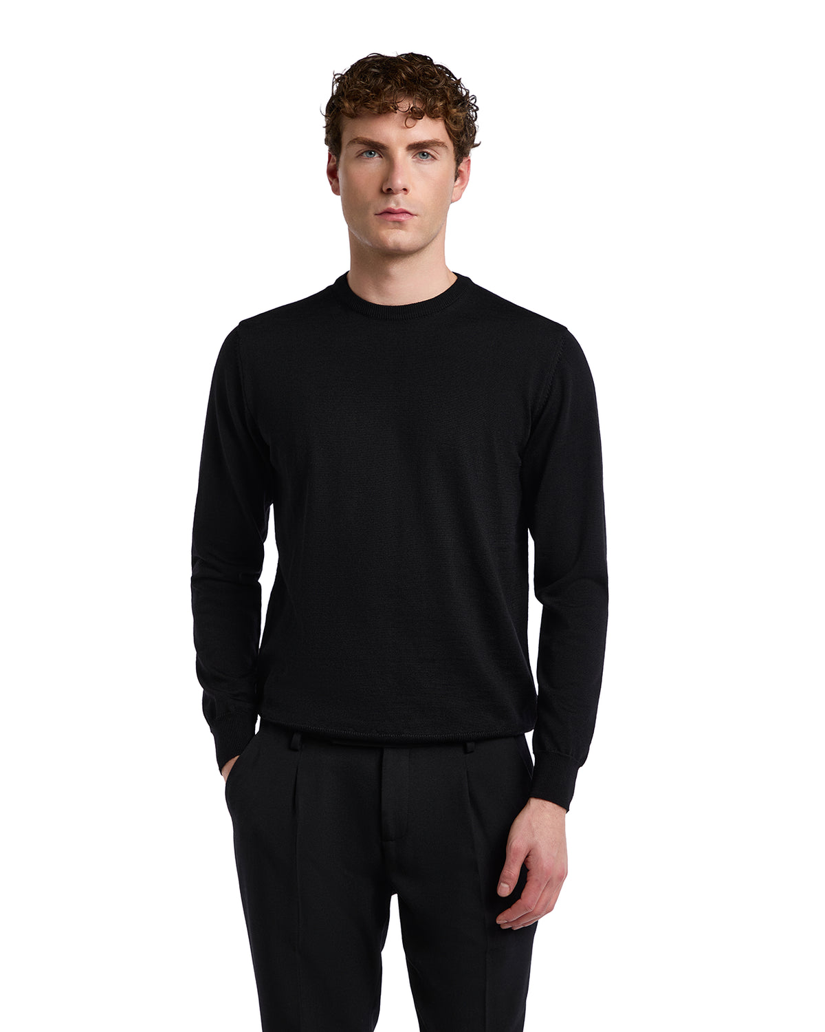 Jersey de cuello redondo Furore en lana merino Tollegno negro