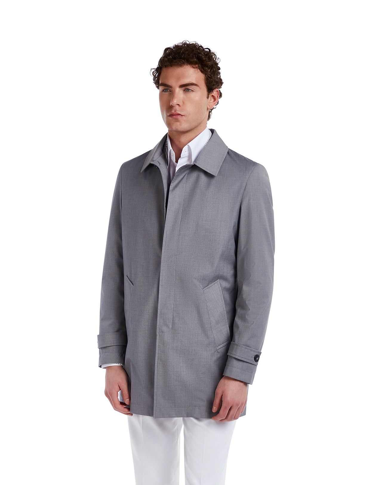 Grey unlined Mantua trench coat