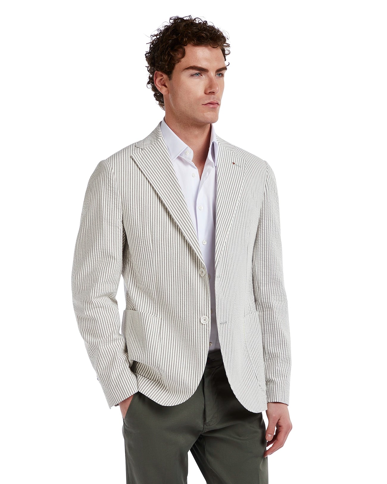 Chaqueta Norcia gofrada a rayas beis