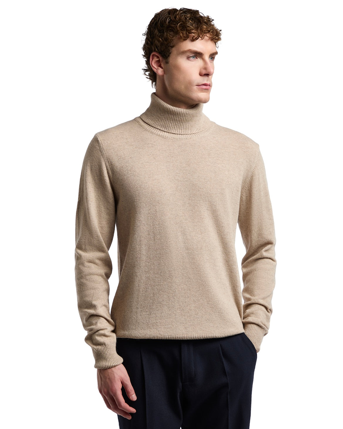 Rory-Pullover mit Reißverschluss aus sandfarbenem Kaschmirmix