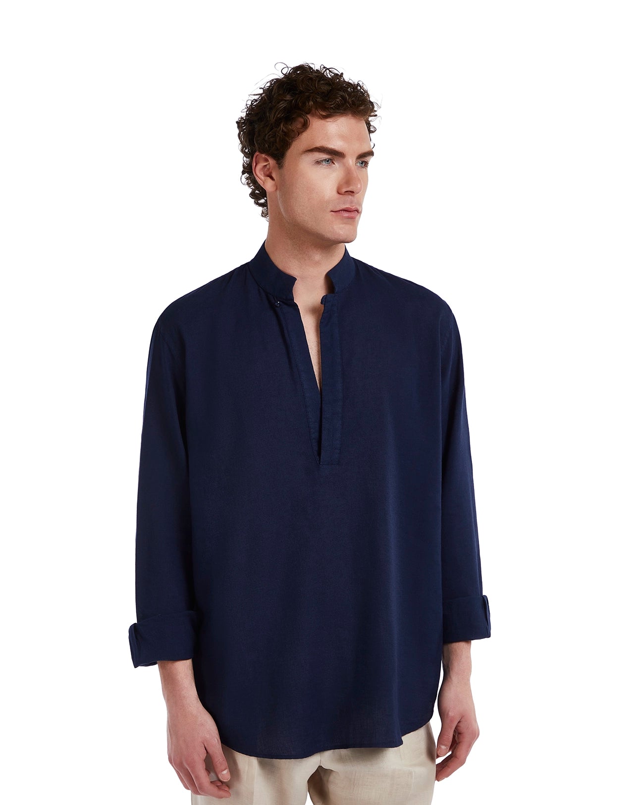 Camisa Waikiki de lino y algodón azul