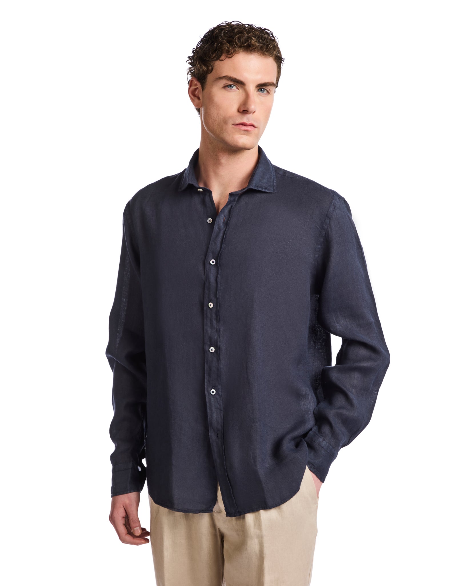 Montecarlo shirt in pure blue linen