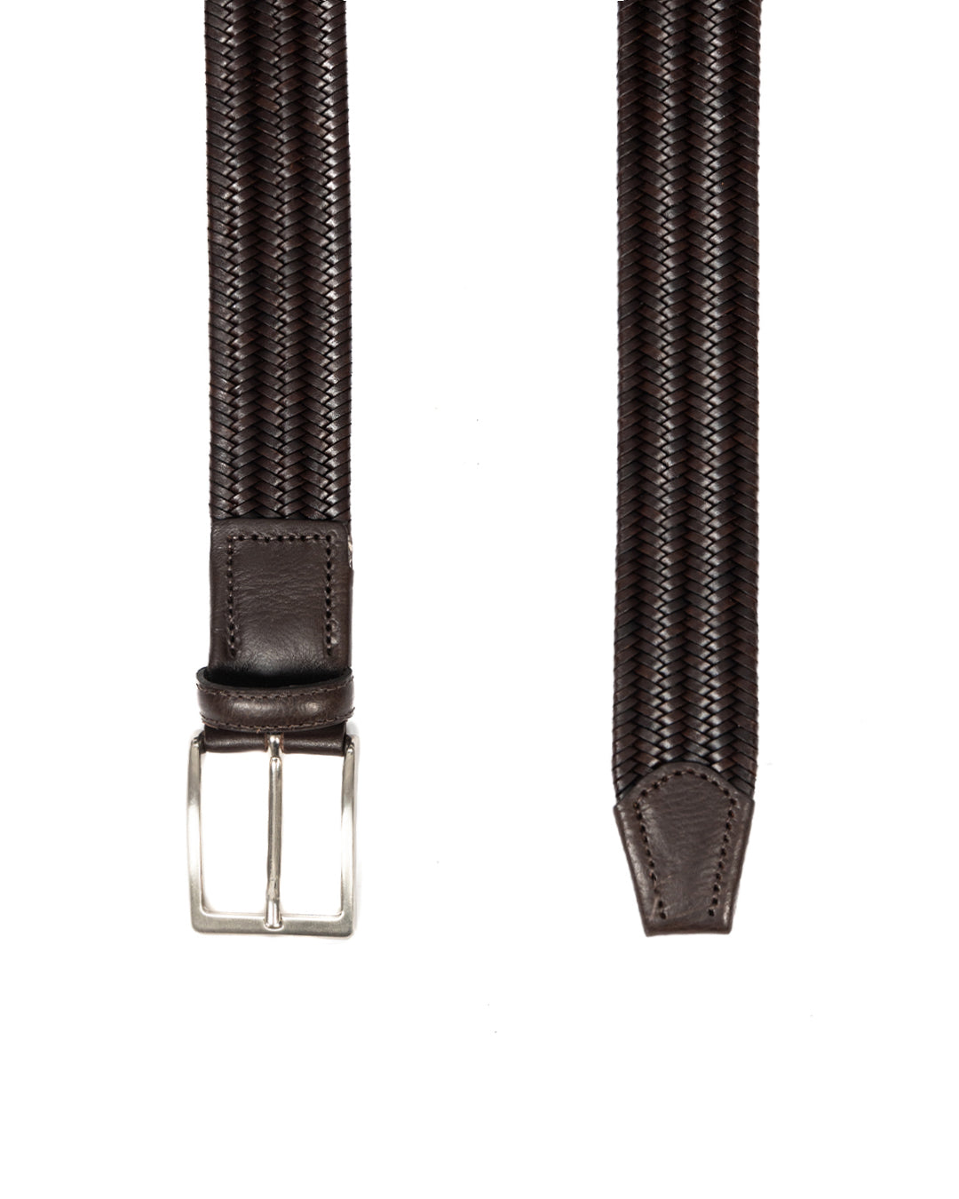 Montalcino - dark brown leather belt with narrow weaving