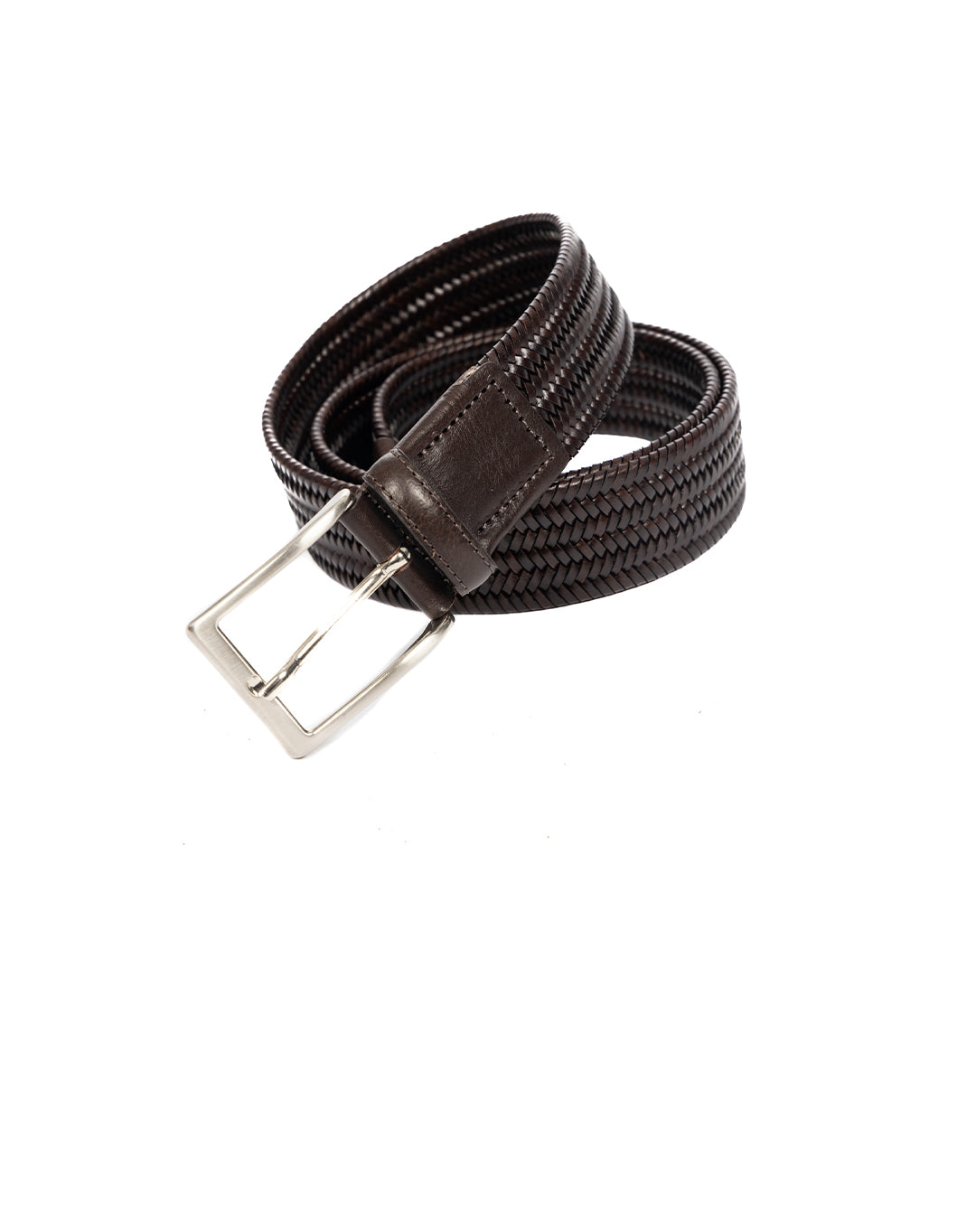 Montalcino - dark brown leather belt with narrow weaving