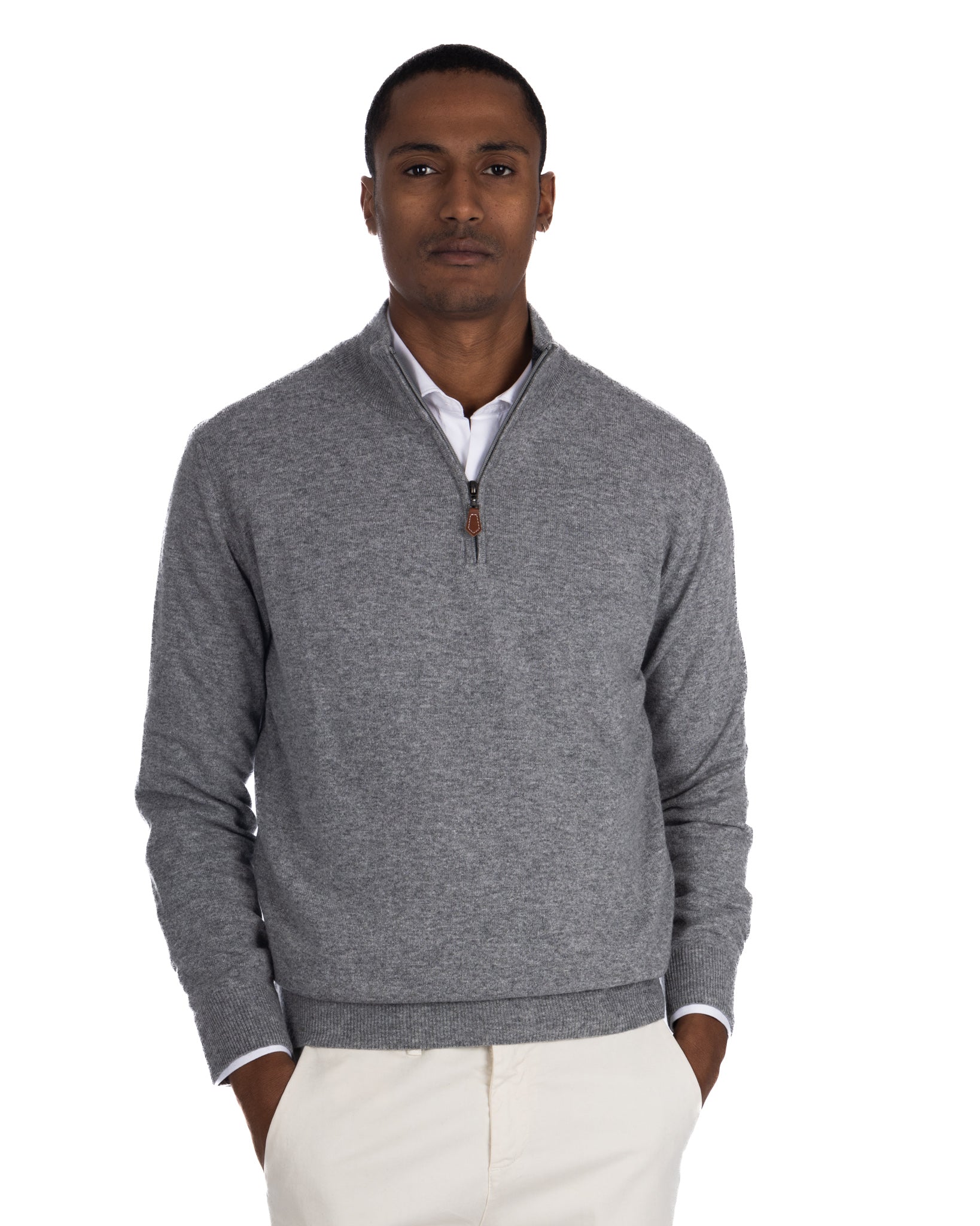 Rory - gray cashmere blend zip sweater