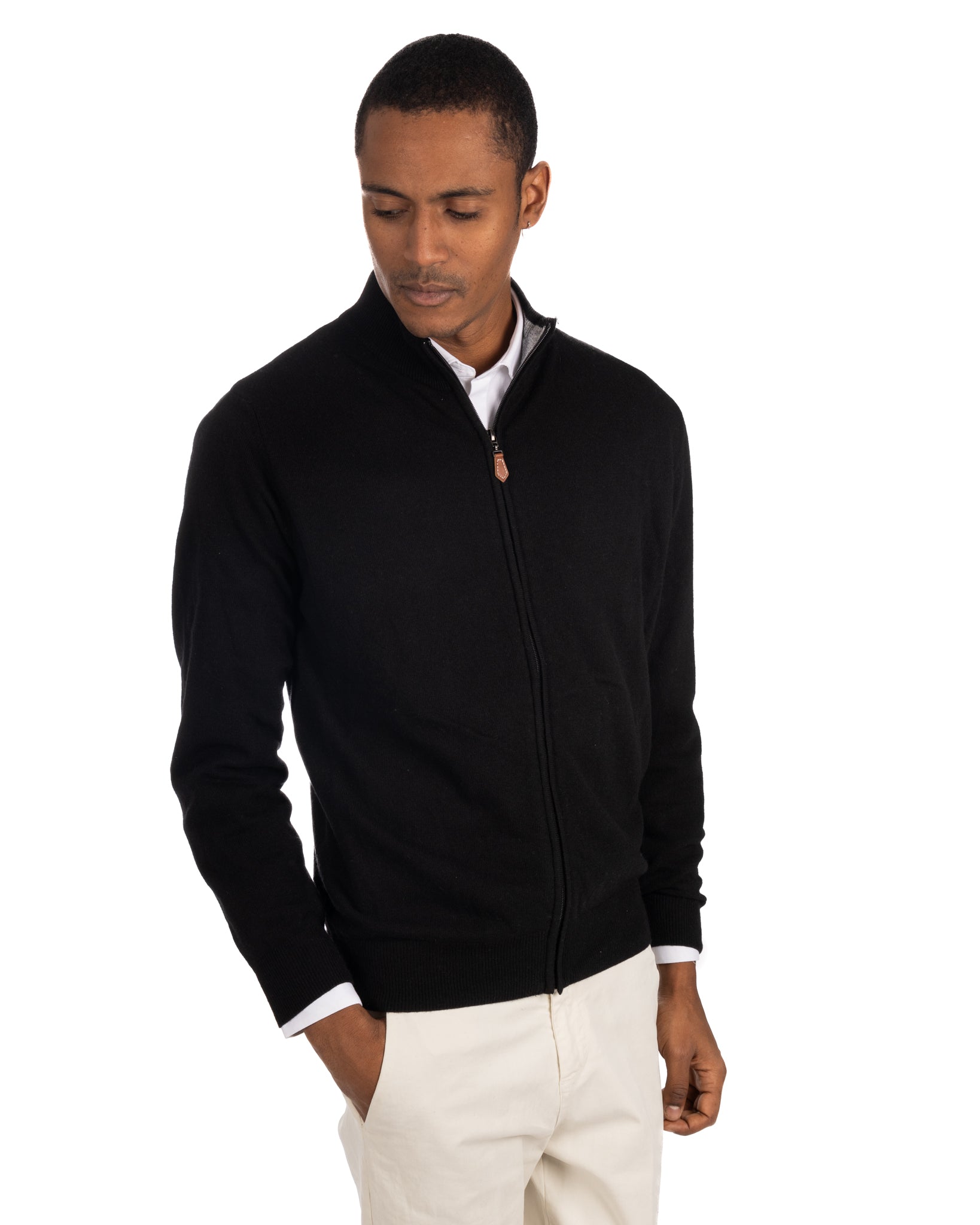 Matt - maglione nero full zip in misto cachemire