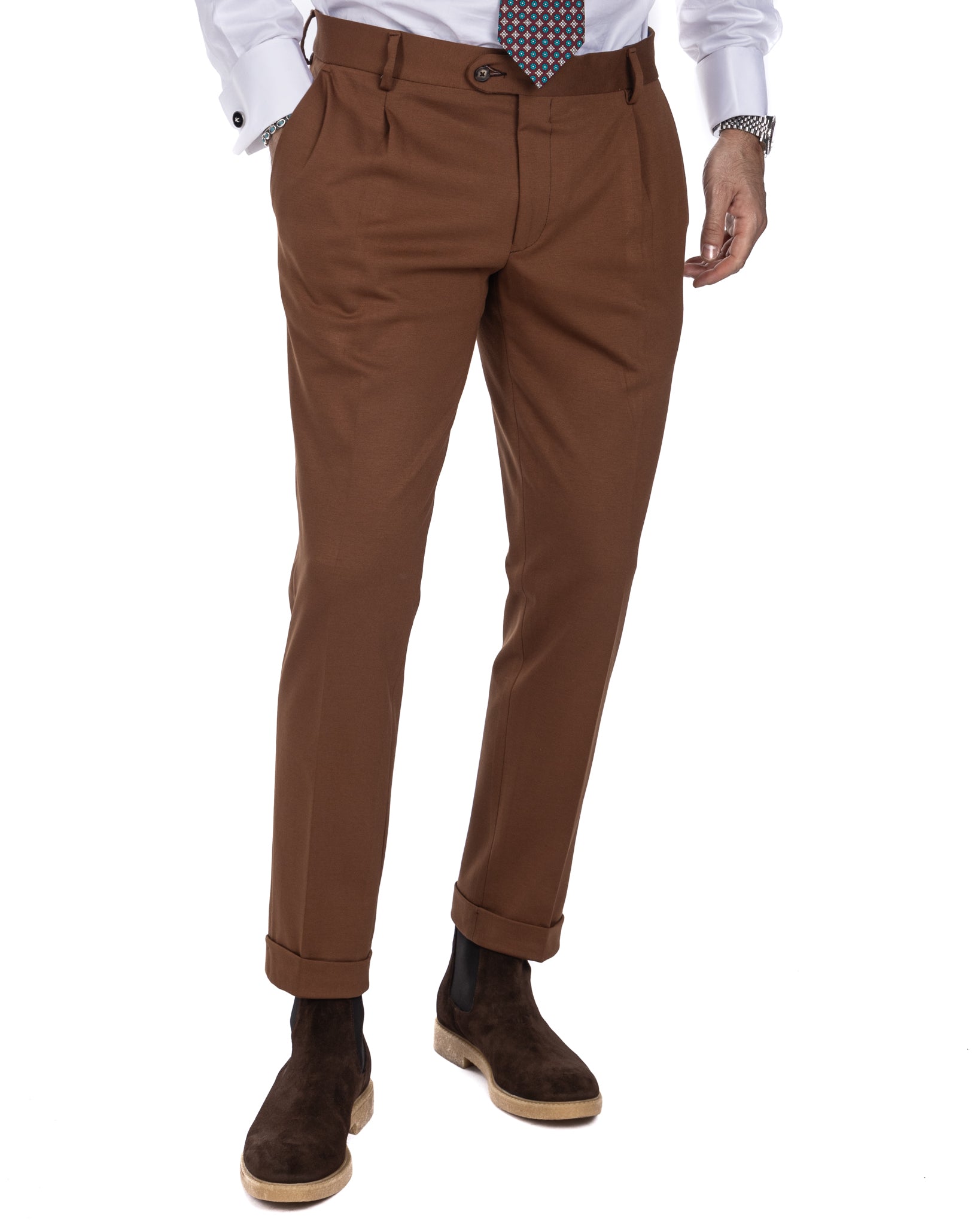 Firenze - dark brown tailored trousers in Milan stitch