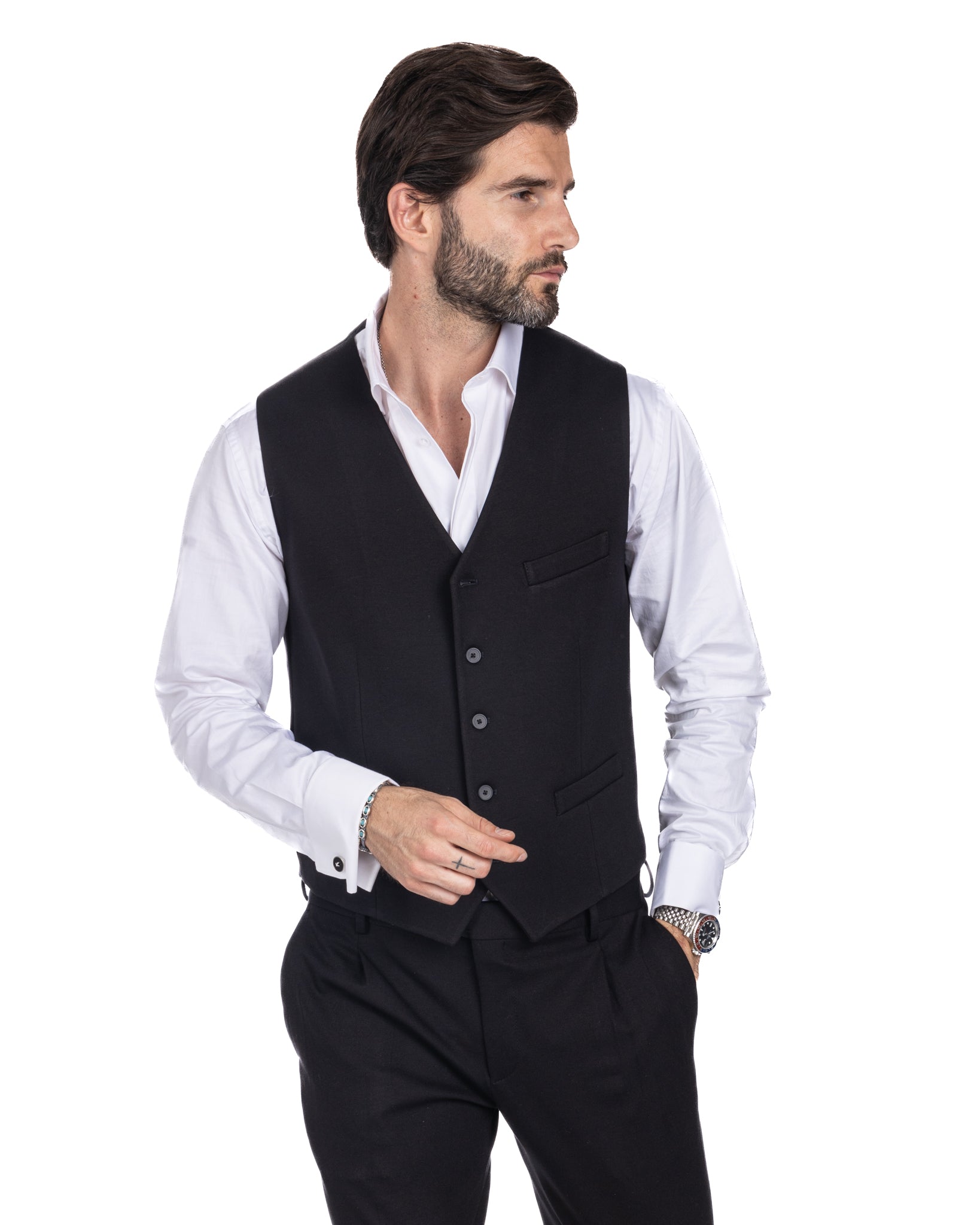 Mustang - single-breasted waistcoat in black milano stitch