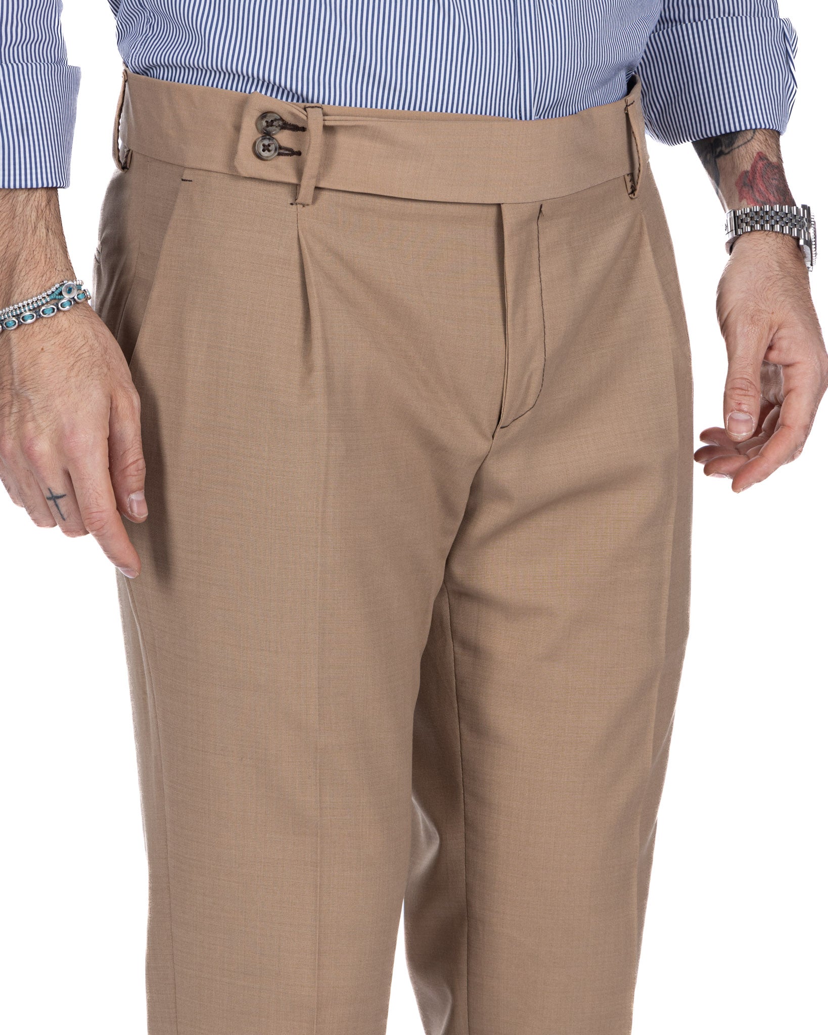 Italian - pantalone vita alta cammello in misto lana