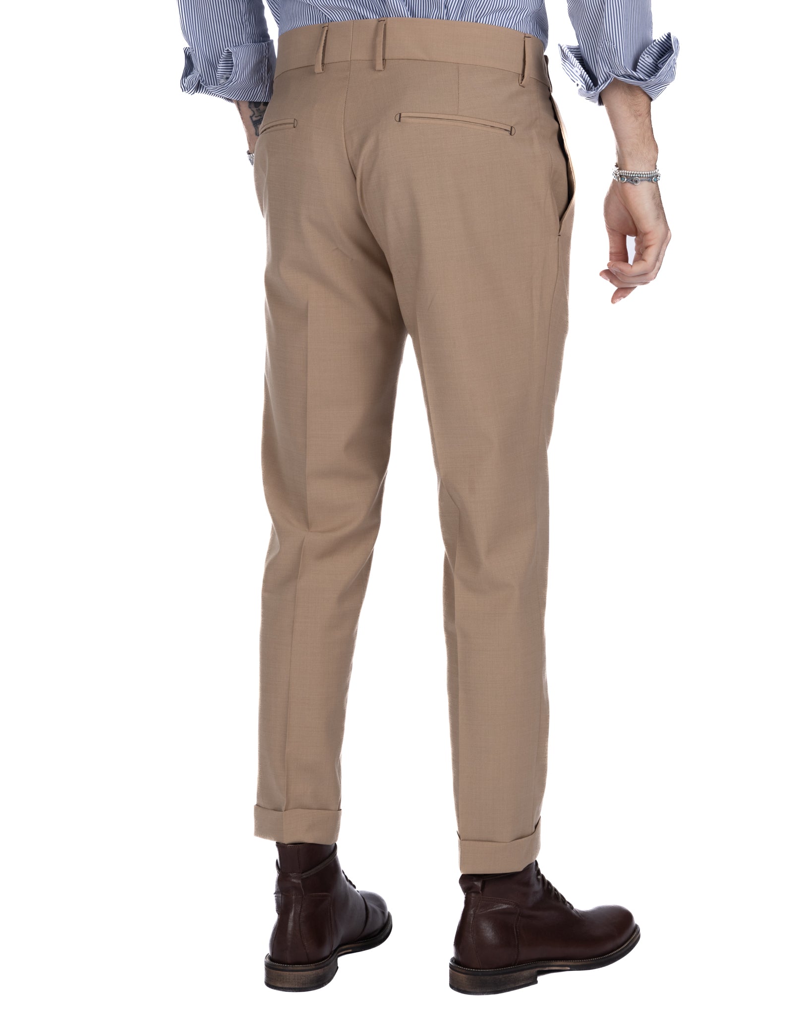 Pantalon italien taille haute camel en laine mélangée