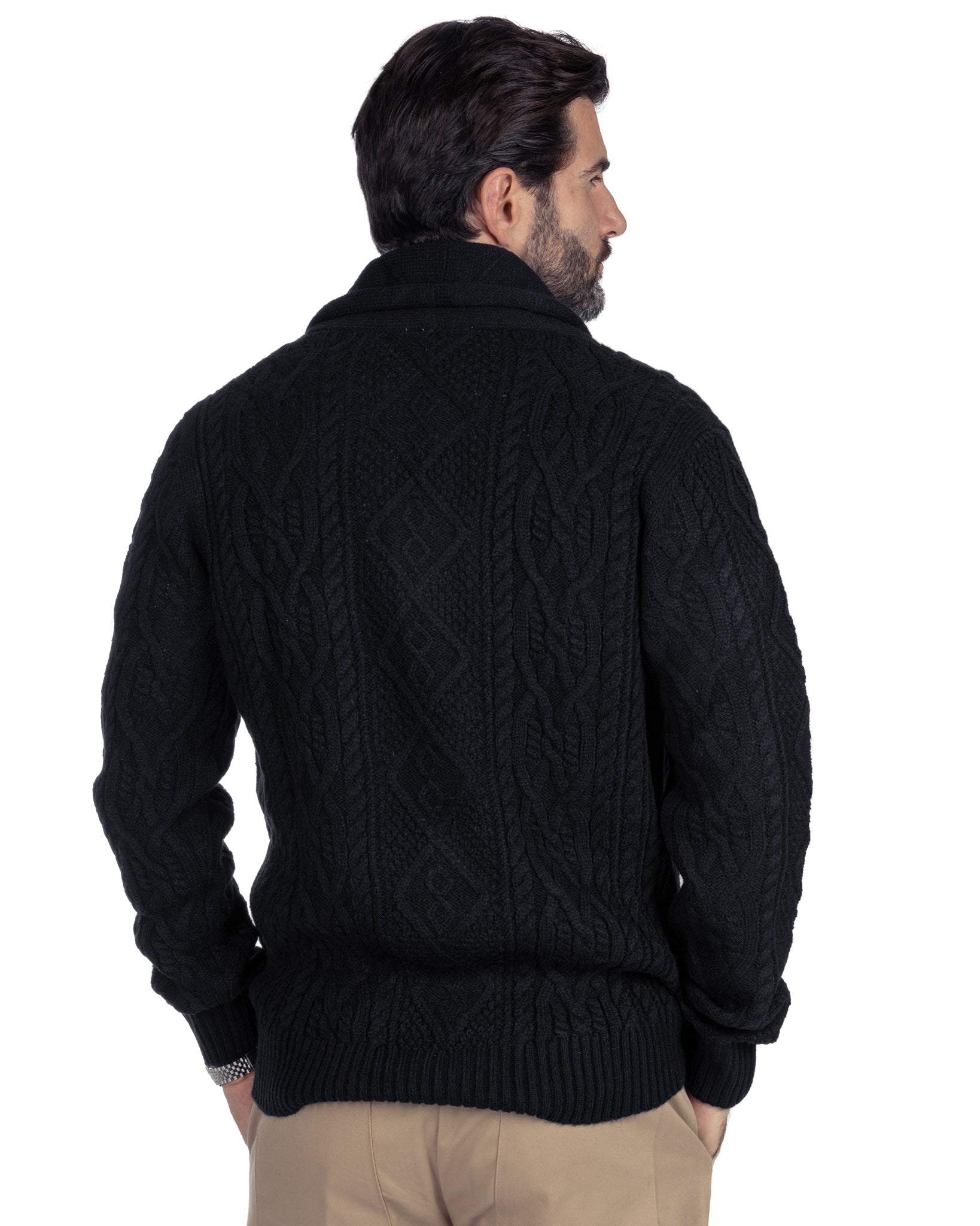 Blake - cardigan nero con trecce