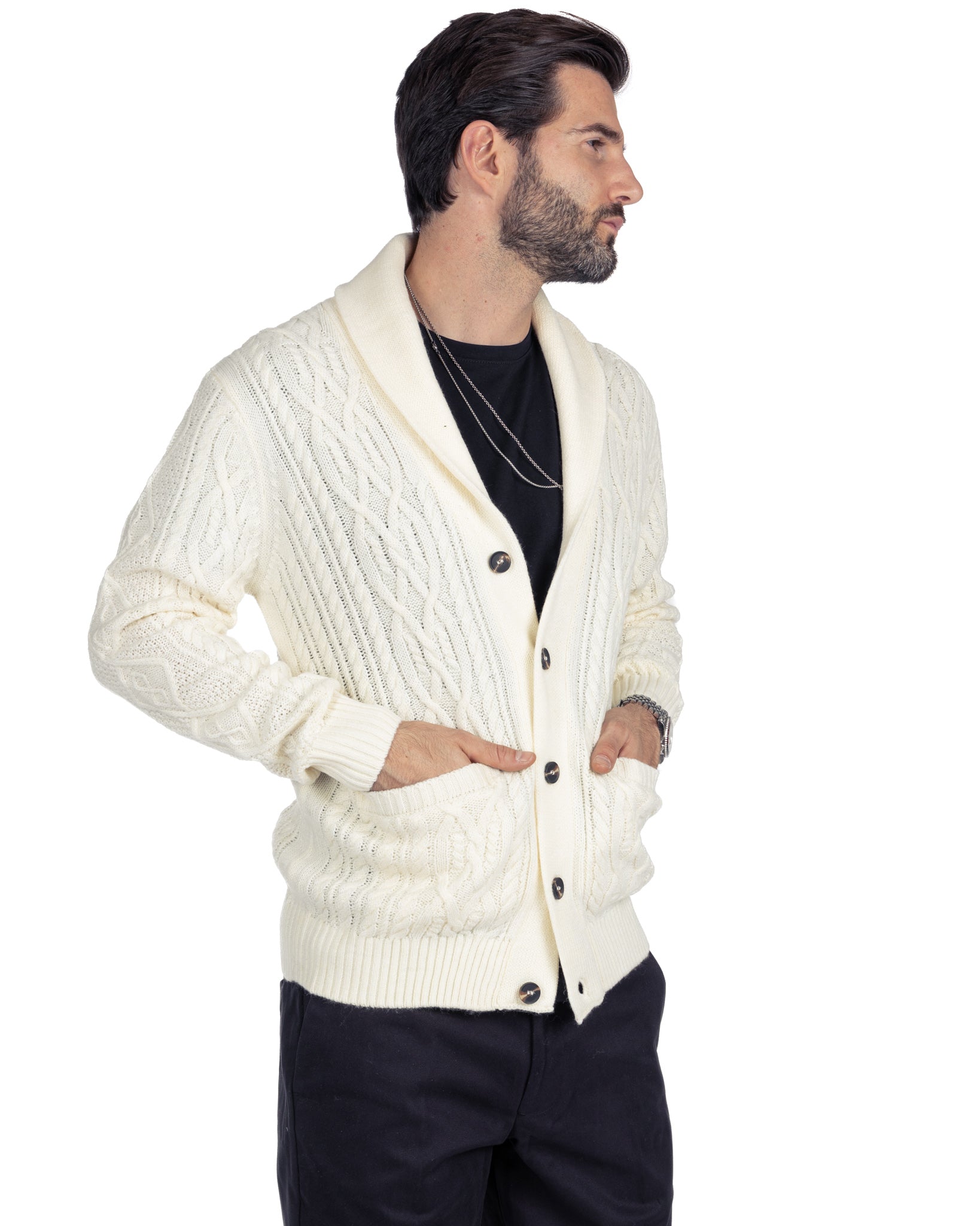 Blake - cardigan panna con trecce