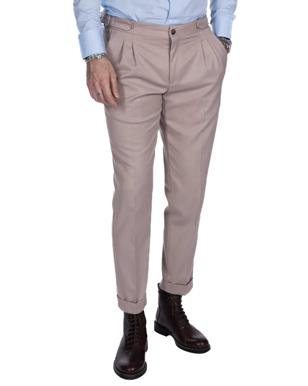 Otranto - pantalone beige con fibbie e pinces