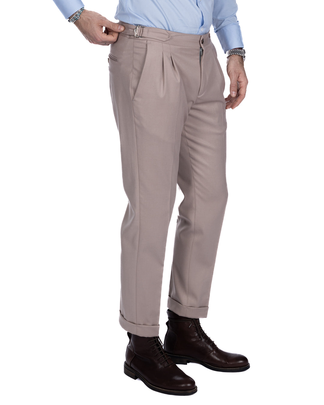 Otranto - pantalone beige con fibbie e pinces